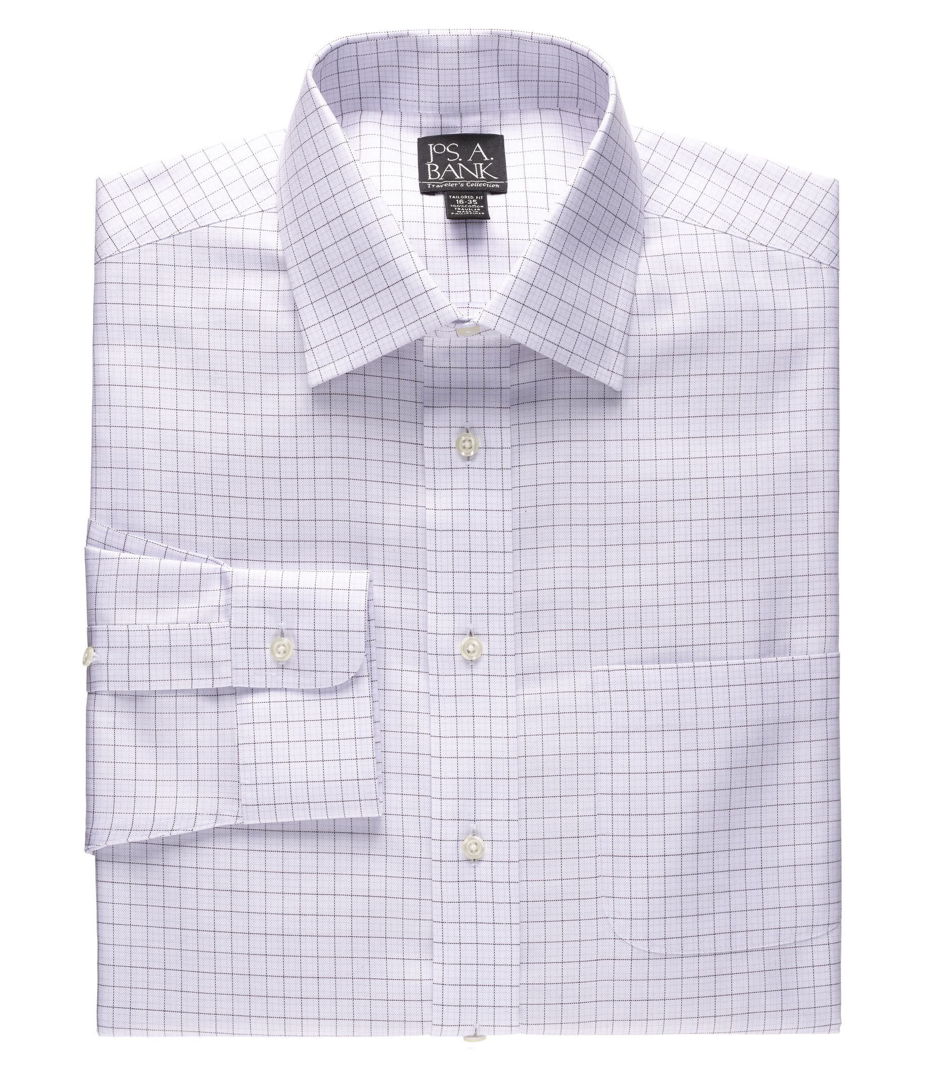 Traveler Tailored-Fit Spread Collar Twill Plaid Dress Shirt