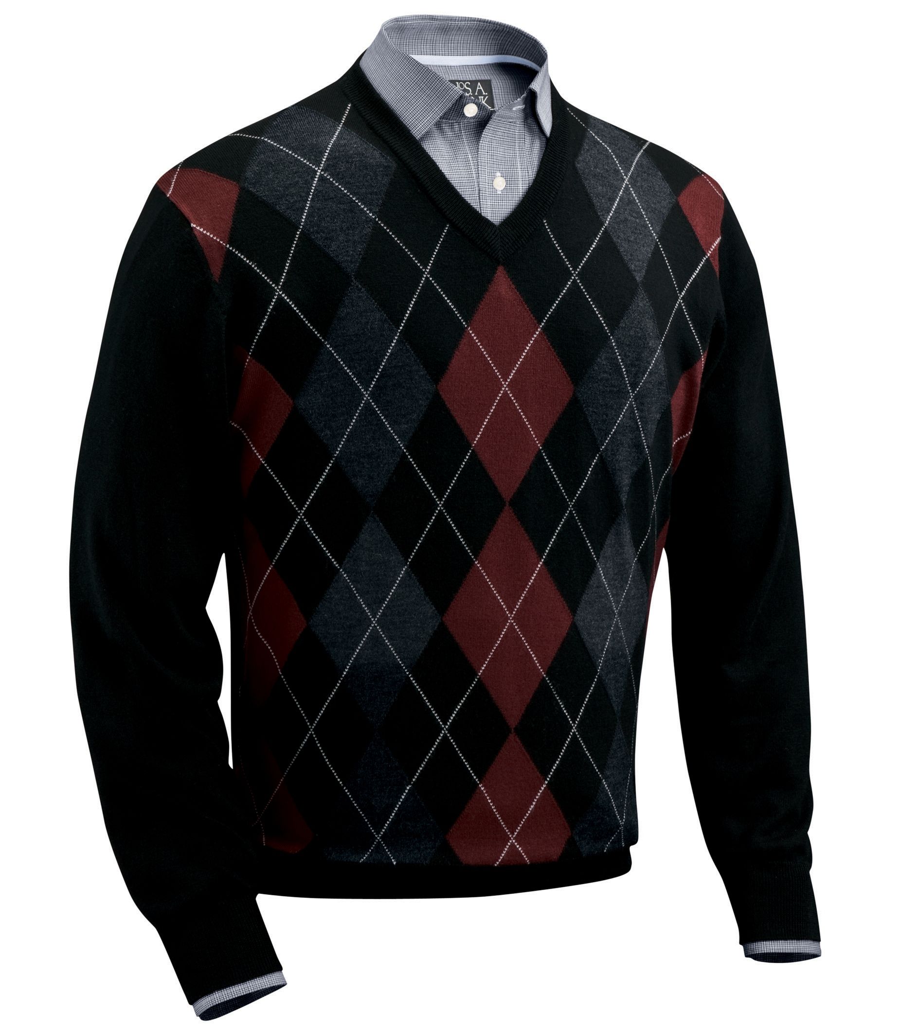 Signature Merino Wool Sweater Argyle V-Neck