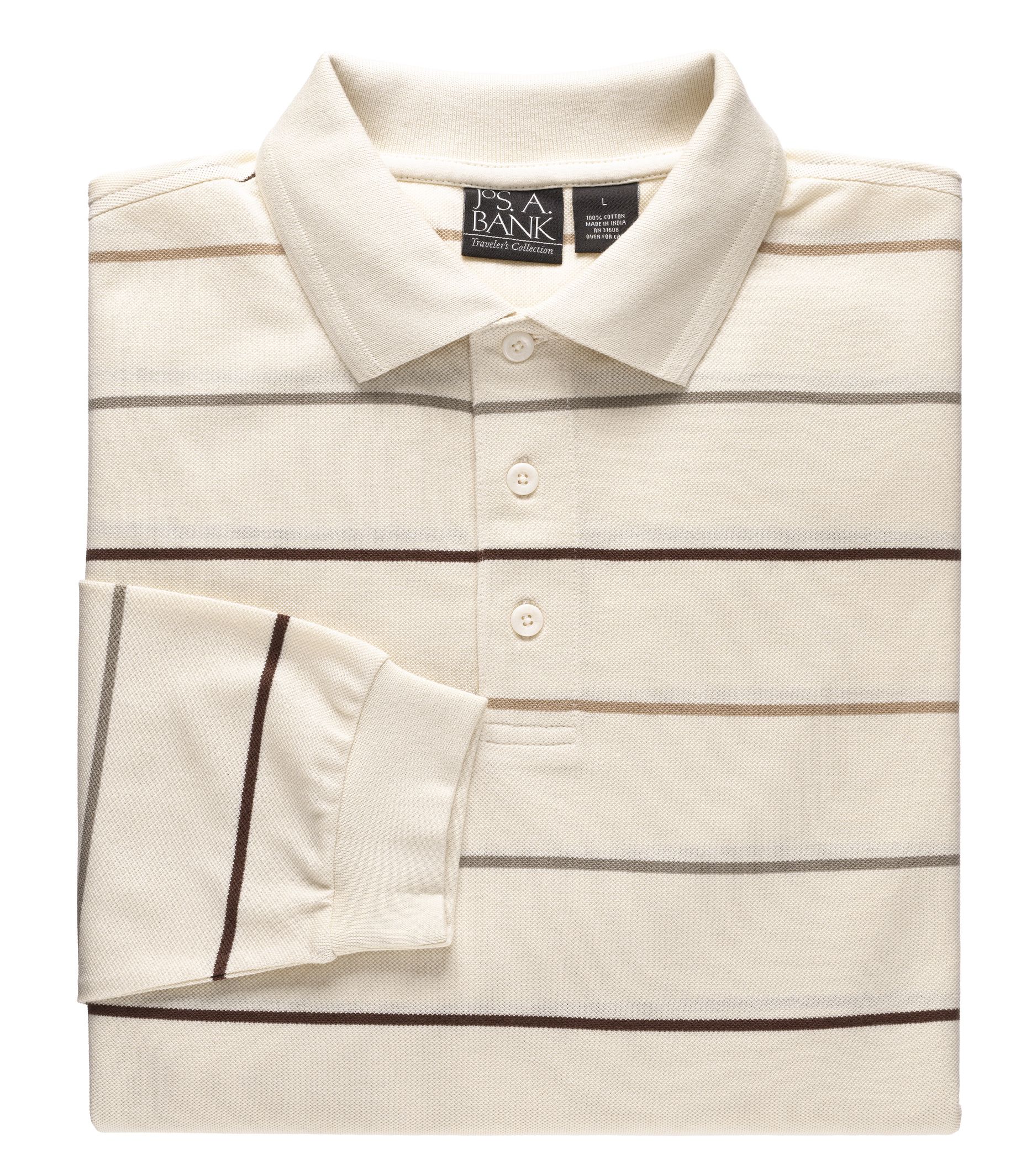 Traveler Long Sleeve Polo Cream Multi Stripe
