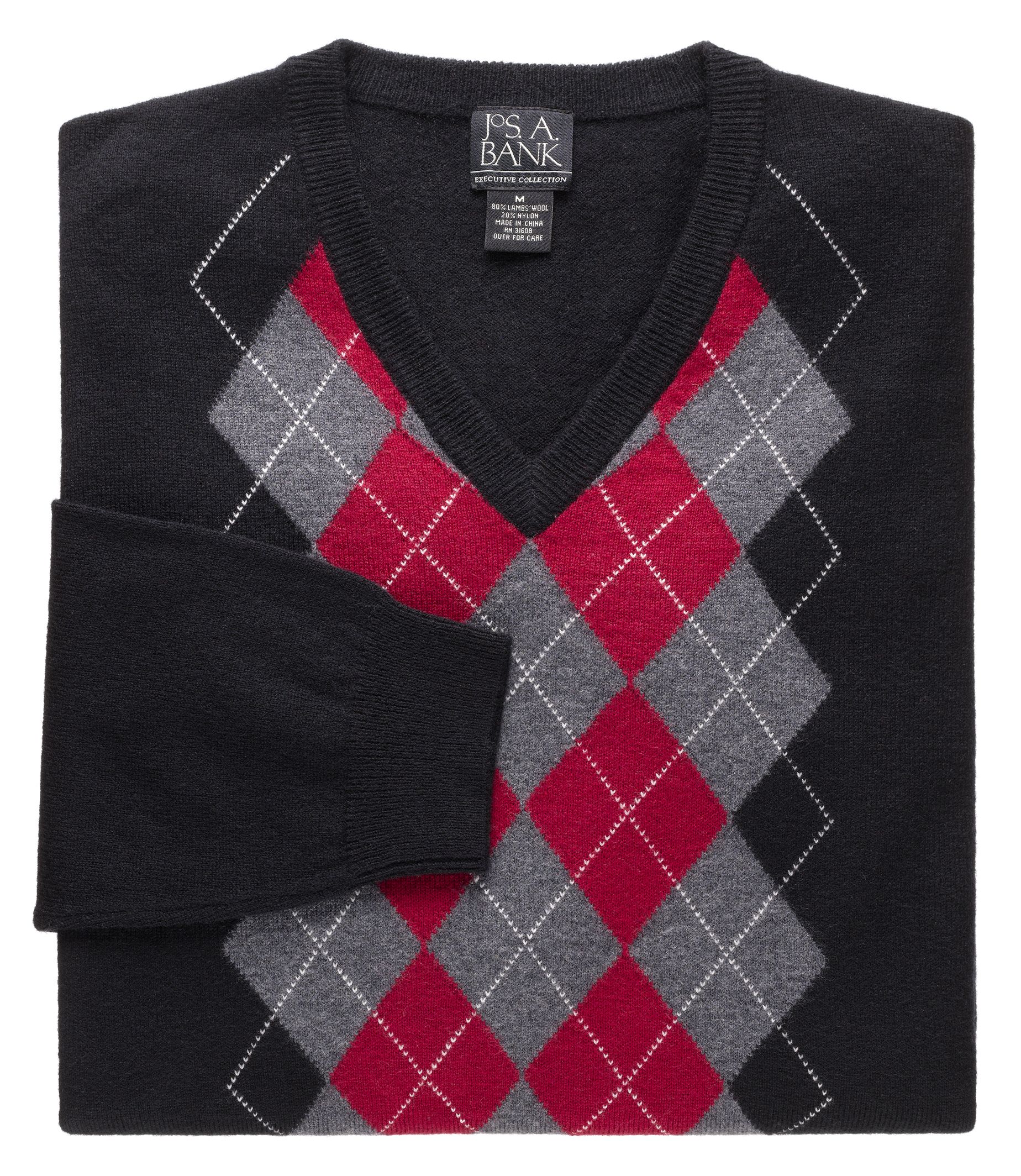 Lambswool Patterned Center Argyle V-Neck Sweater