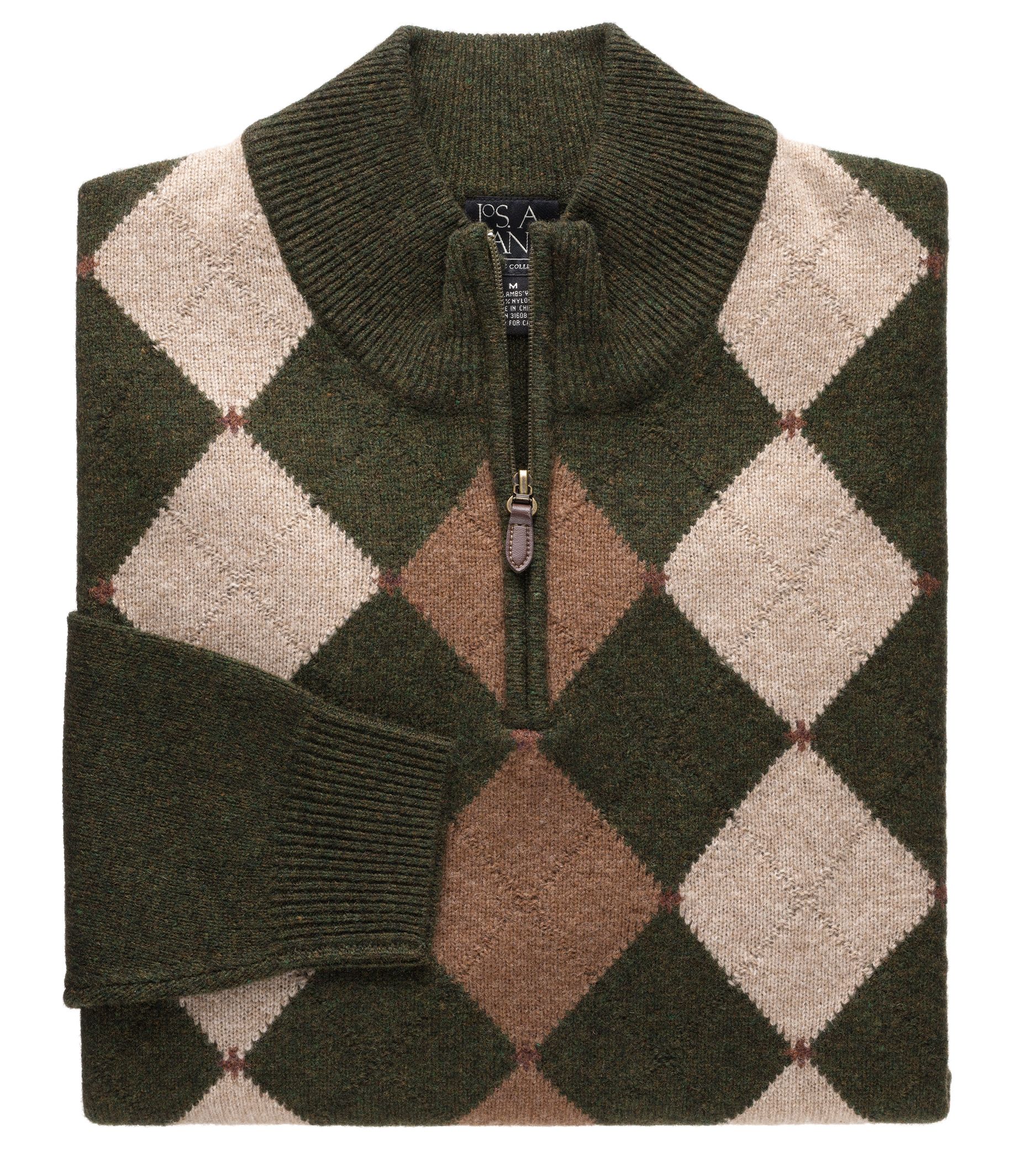 Lambswool Patterned Argyle Half-Zip Sweater