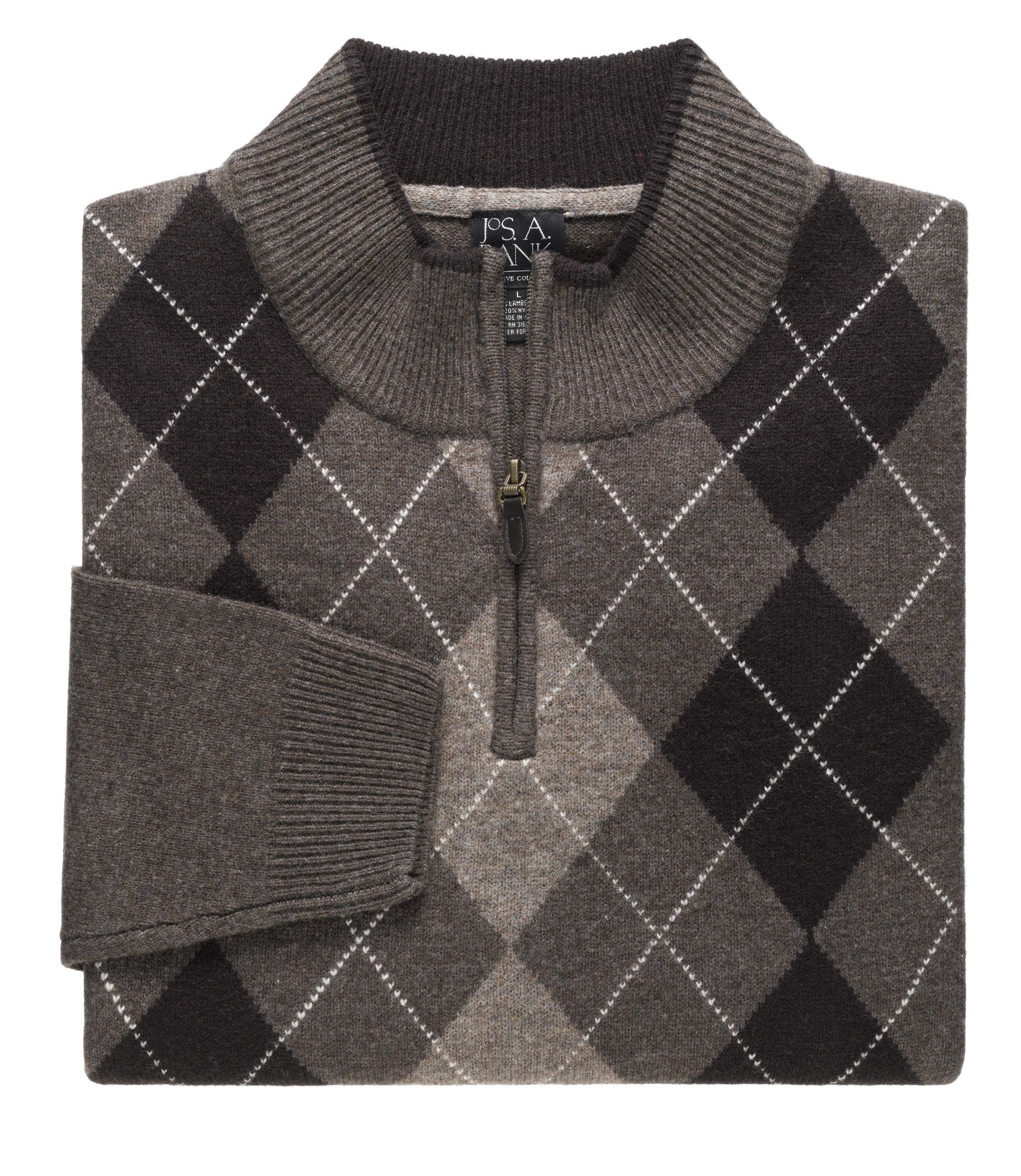 Lambswool Patterned Argyle Half-Zip Sweater