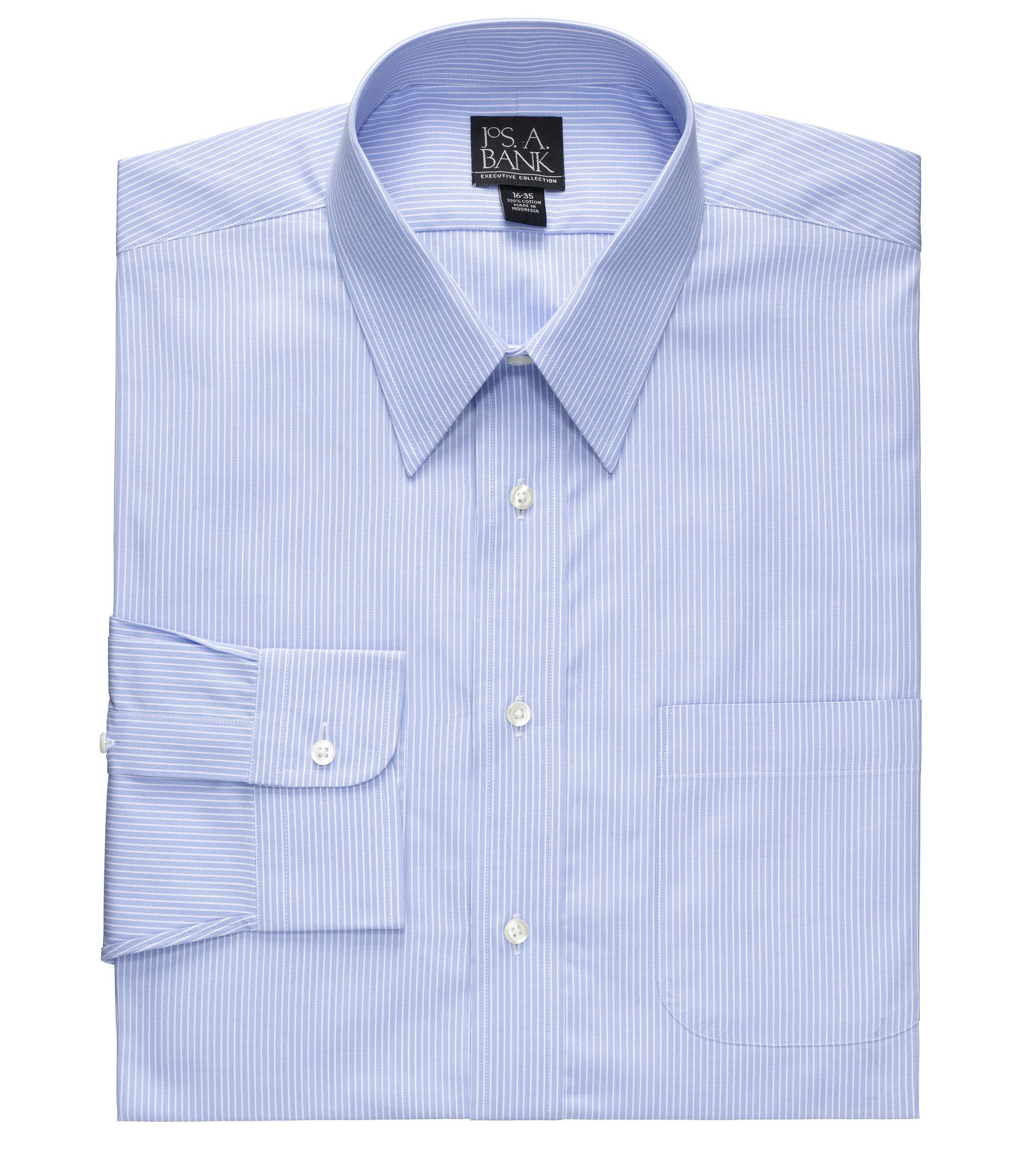 Executive Point Collar End-on-End Stripe Dress Shirt