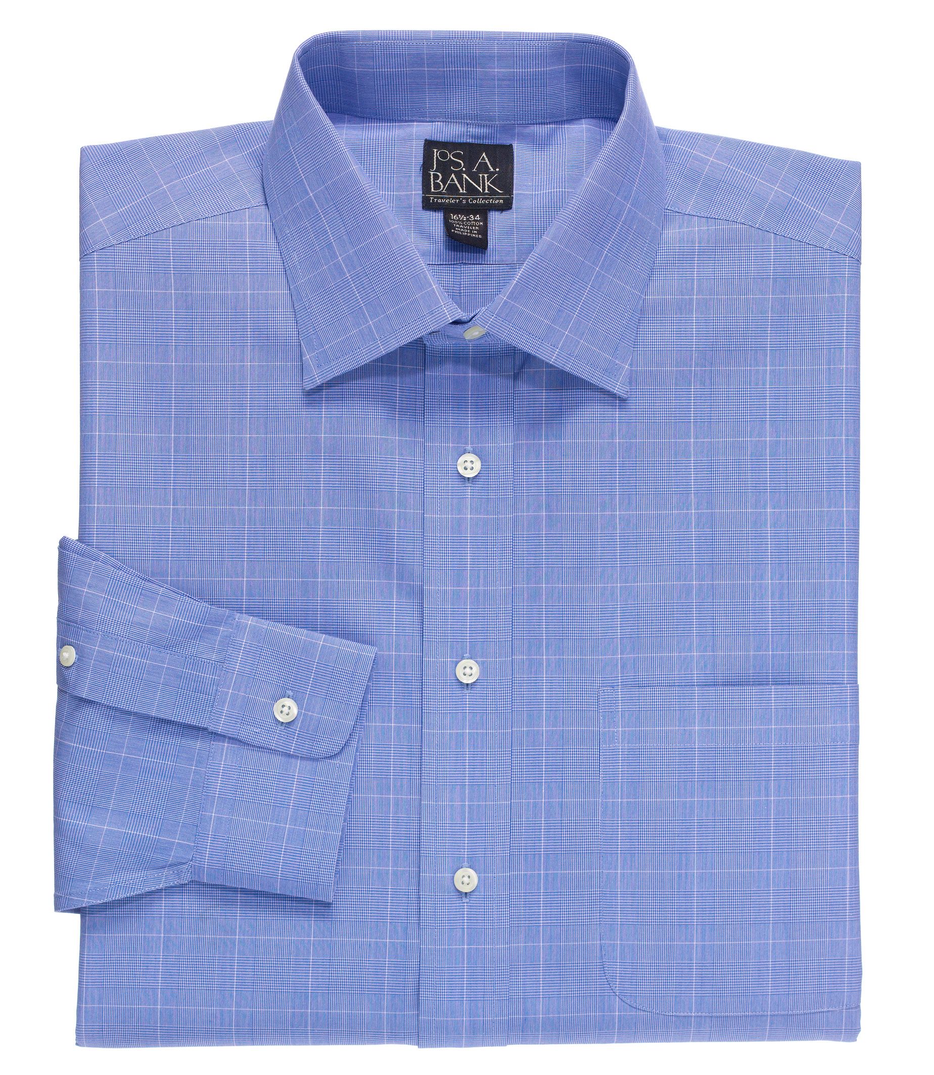 Traveler Tailored Fit Spread Collar Glen Plaid Dress Shirt