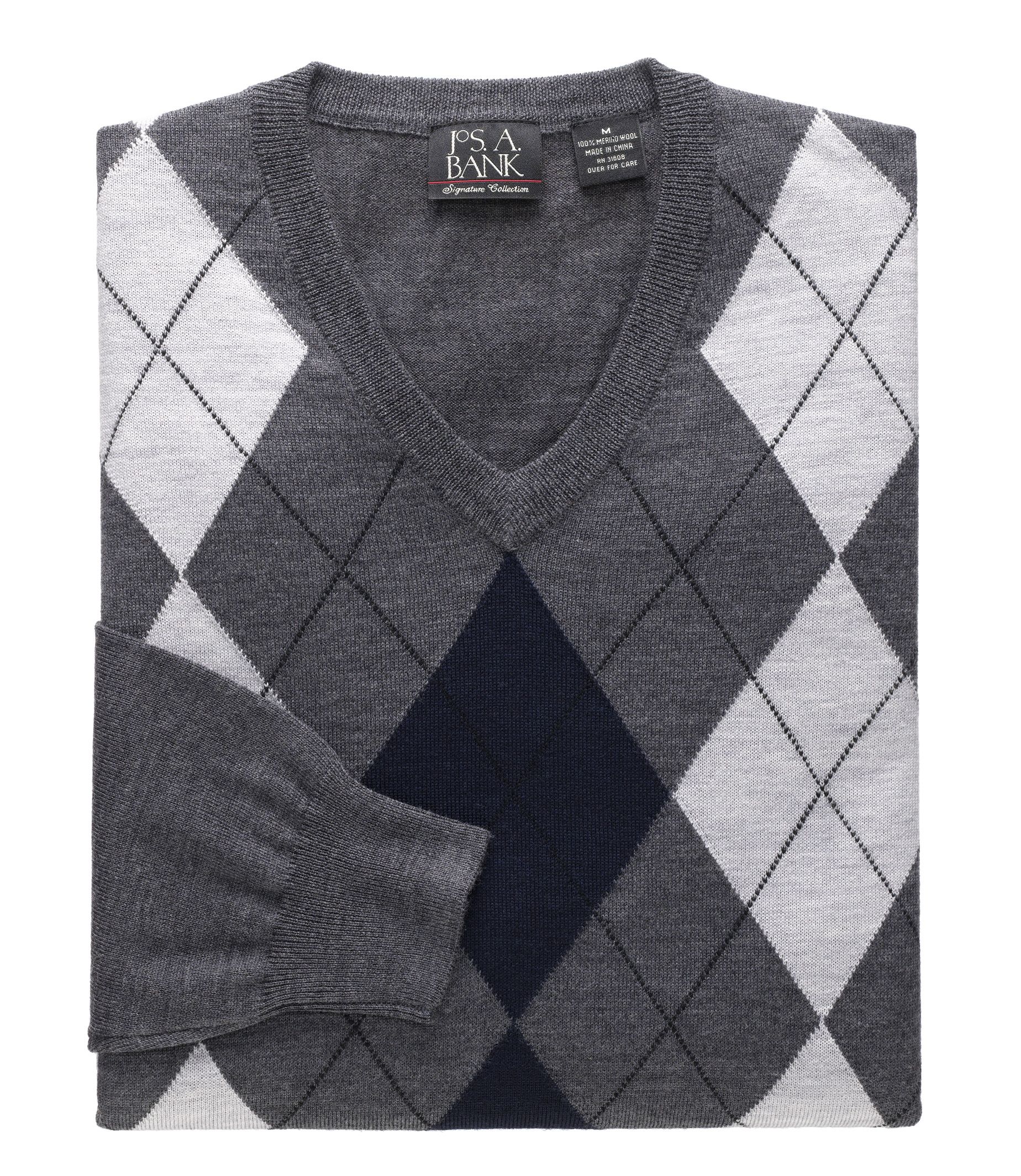Signature Merino Wool Sweater Argyle V-Neck