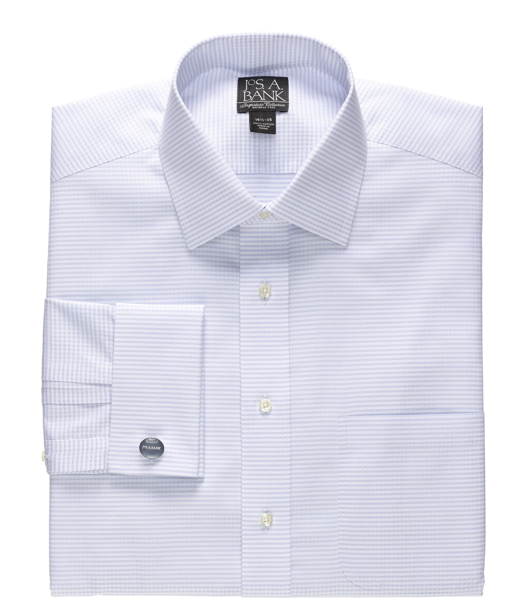 Signature Spread Collar French Cuff Dobby Cross Stripe Dress Shirt