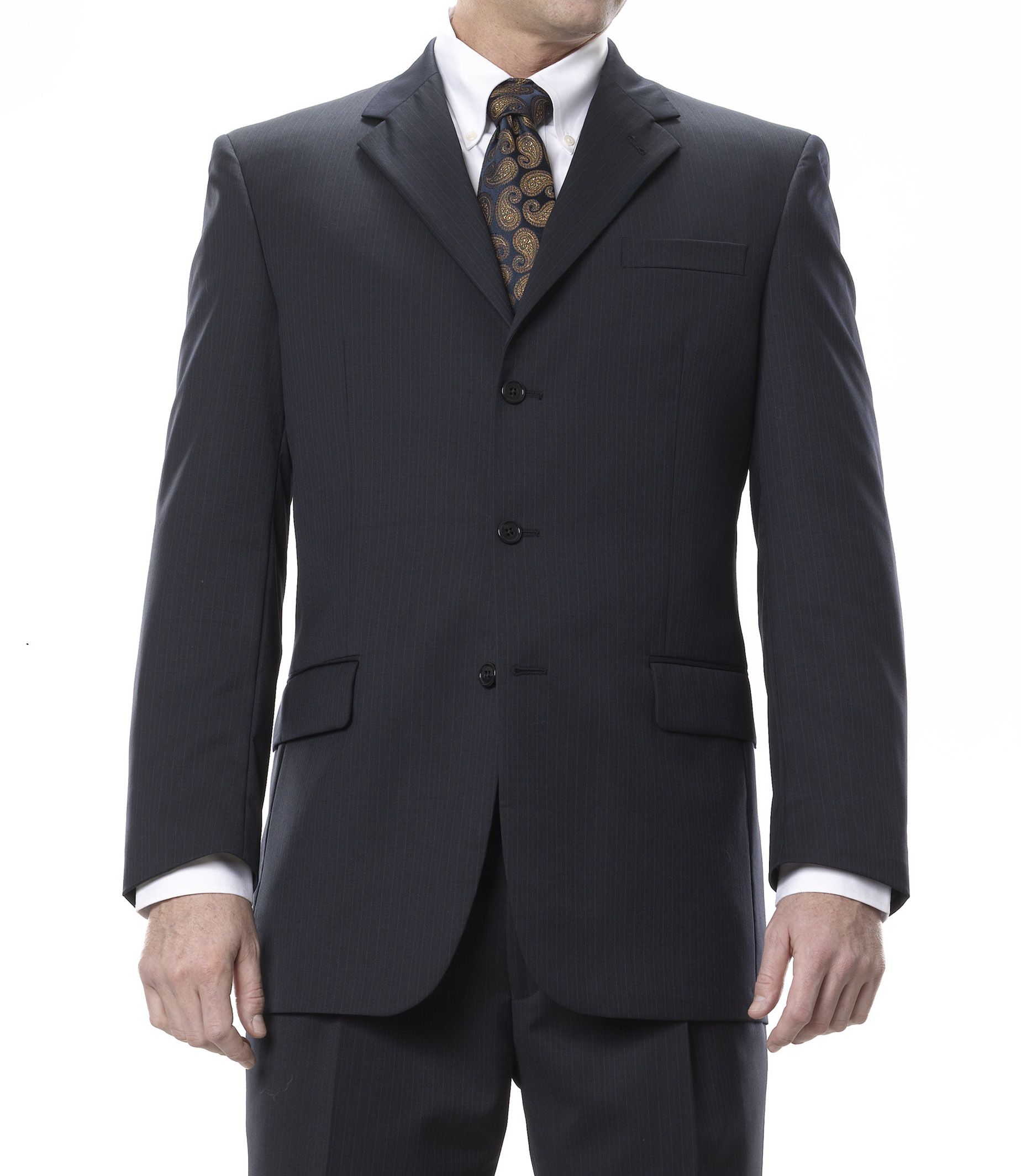 Signature 3-Button Wool Suit- Navy Fashion Stripe- Sizes 48-52