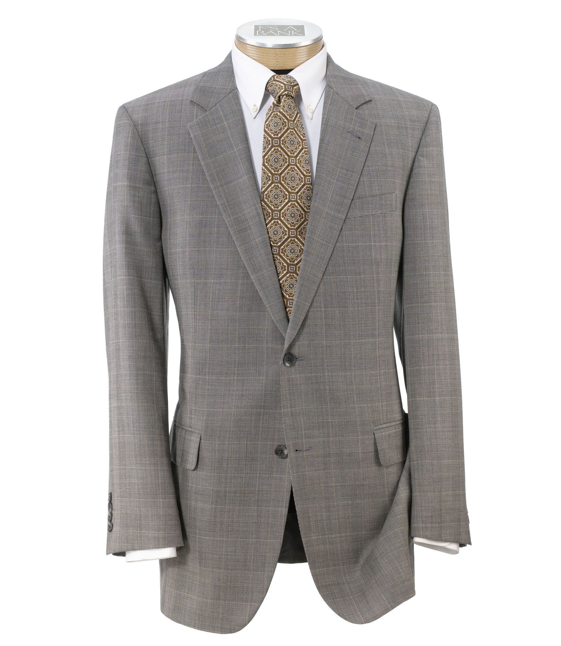 Signature 2-Button Wool Suit- Cream/Black Plaid with Rust Deco Extended Sizes
