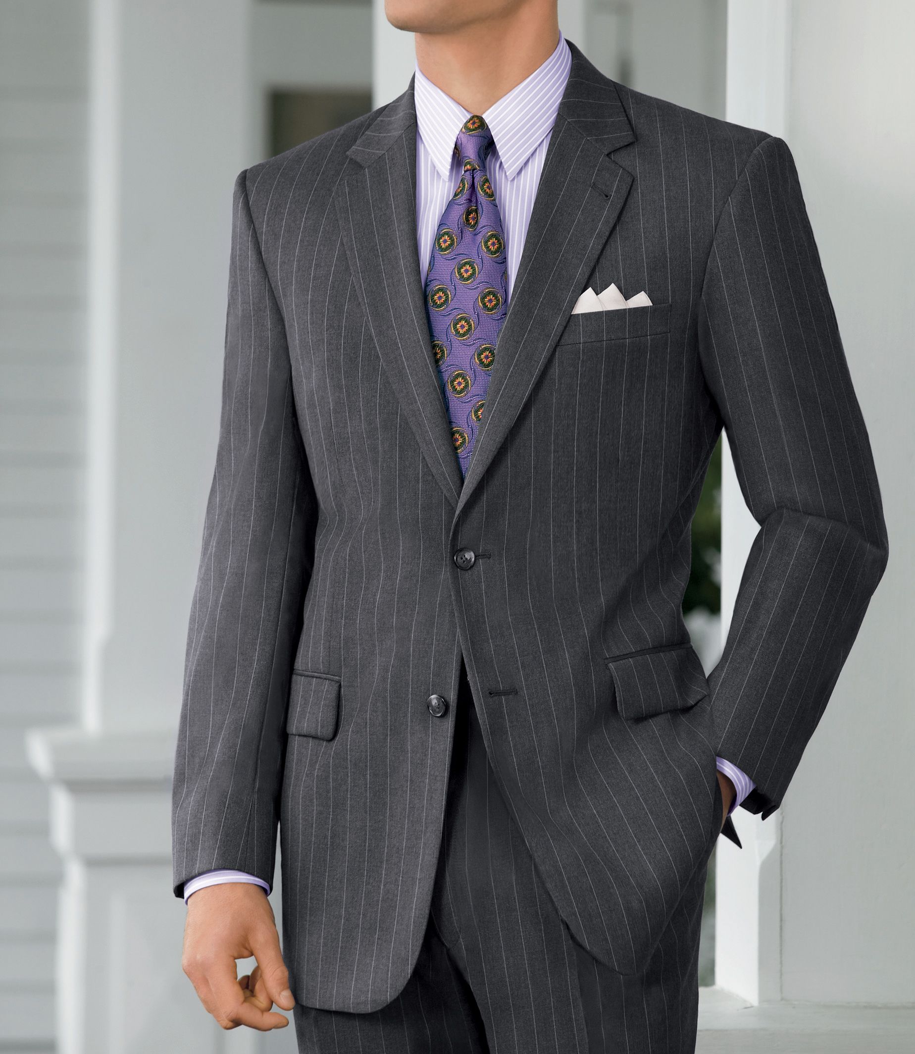 Signature 2-Button Wool Suit- Cambridge Grey Stripe