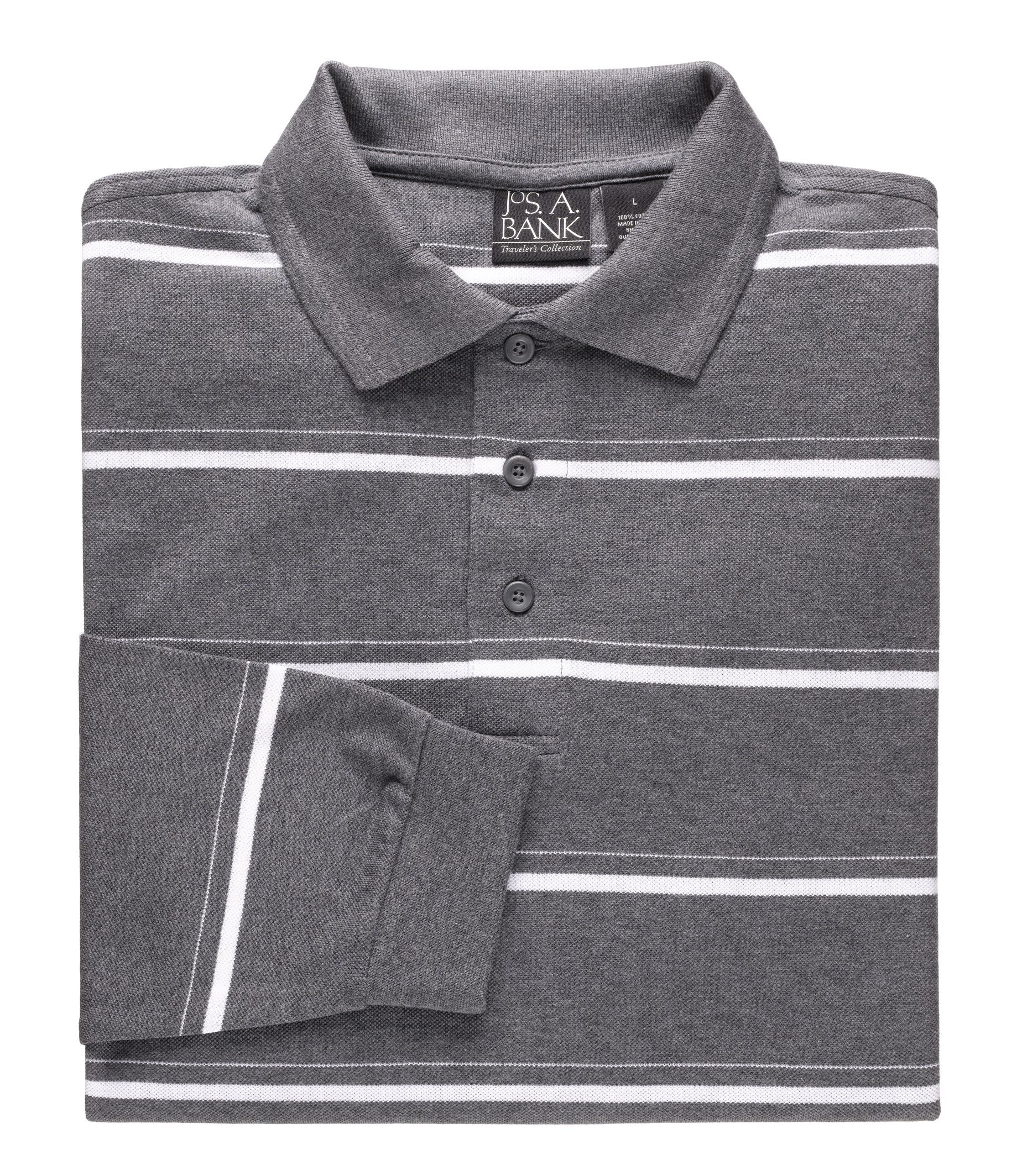 Traveler Long Sleeve Polo Charcoal/White Feeder Stripe- Big and Tall