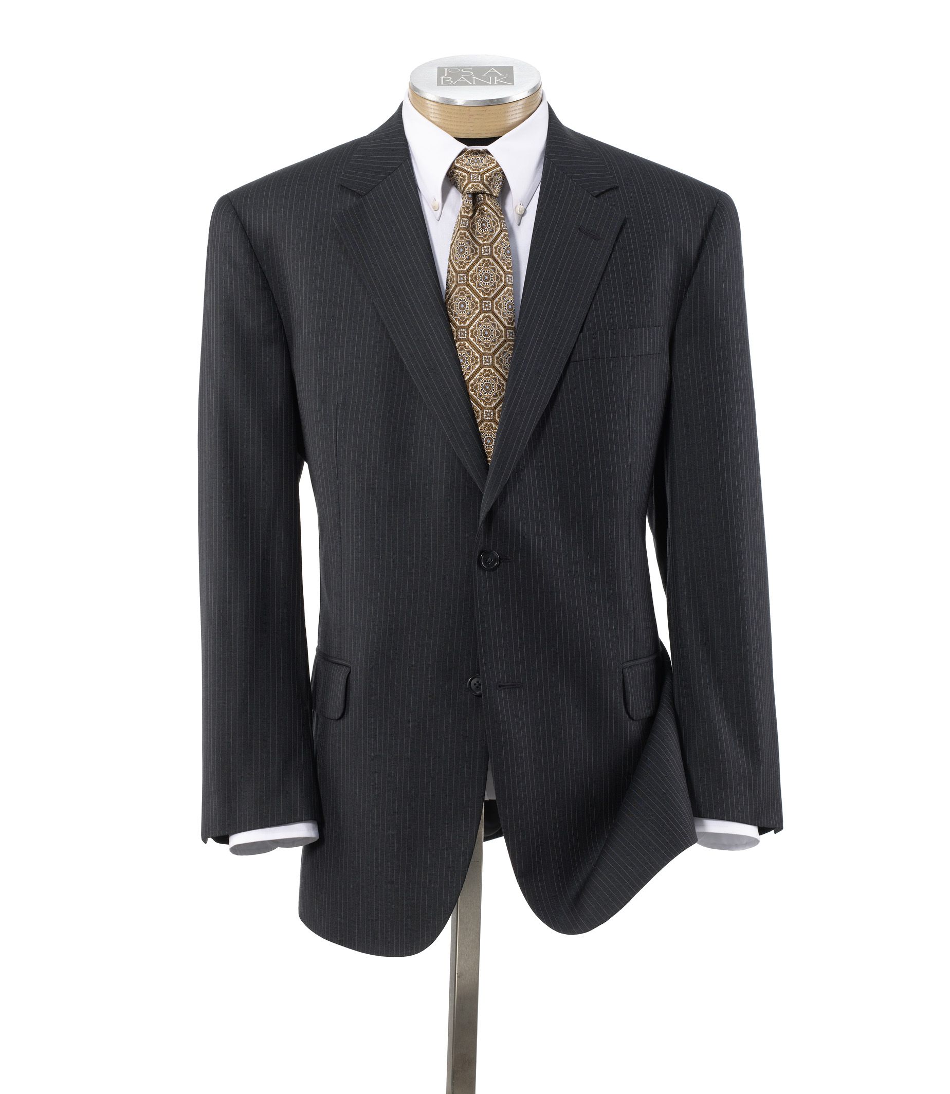 Signature Gold 2-Button Wool Suit- Grey Narrow Two Color Stripe