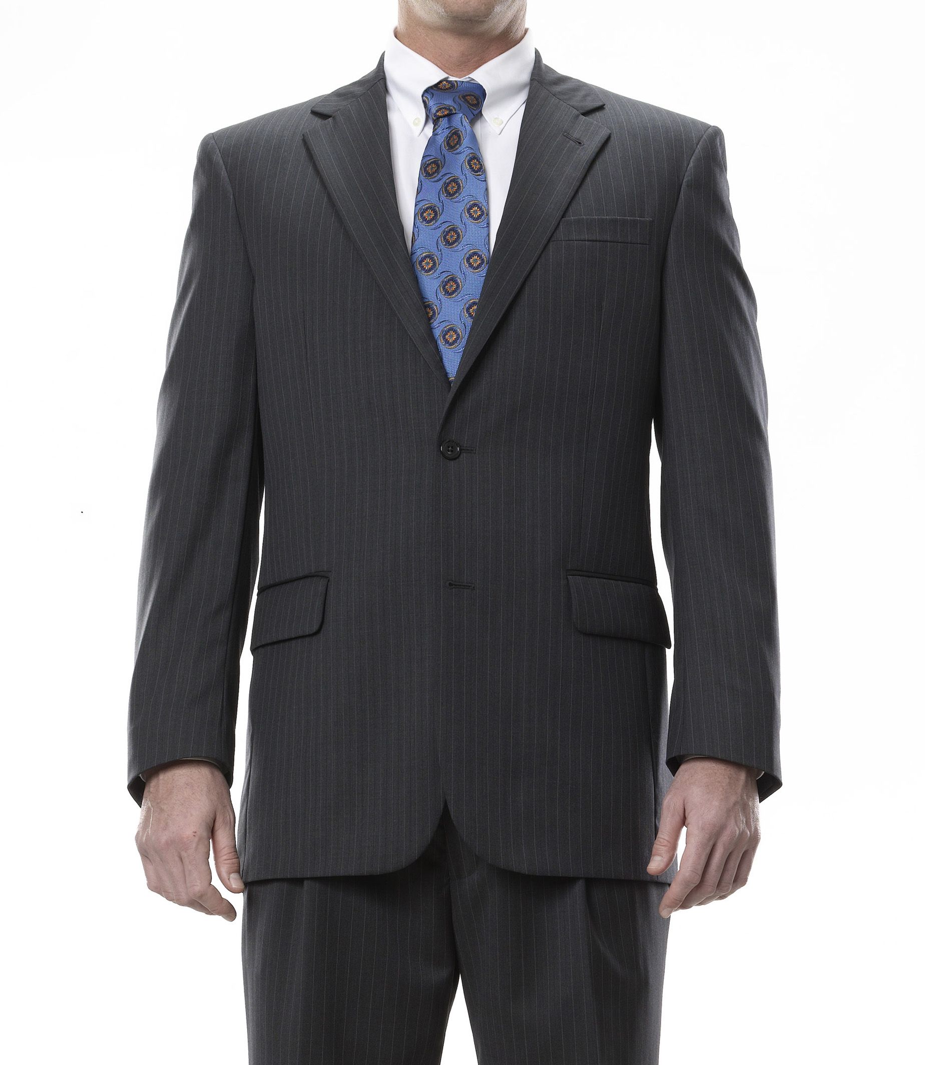 Signature 2-Button Wool Suit- Charcoal Medium Stripe- Sizes 48-52