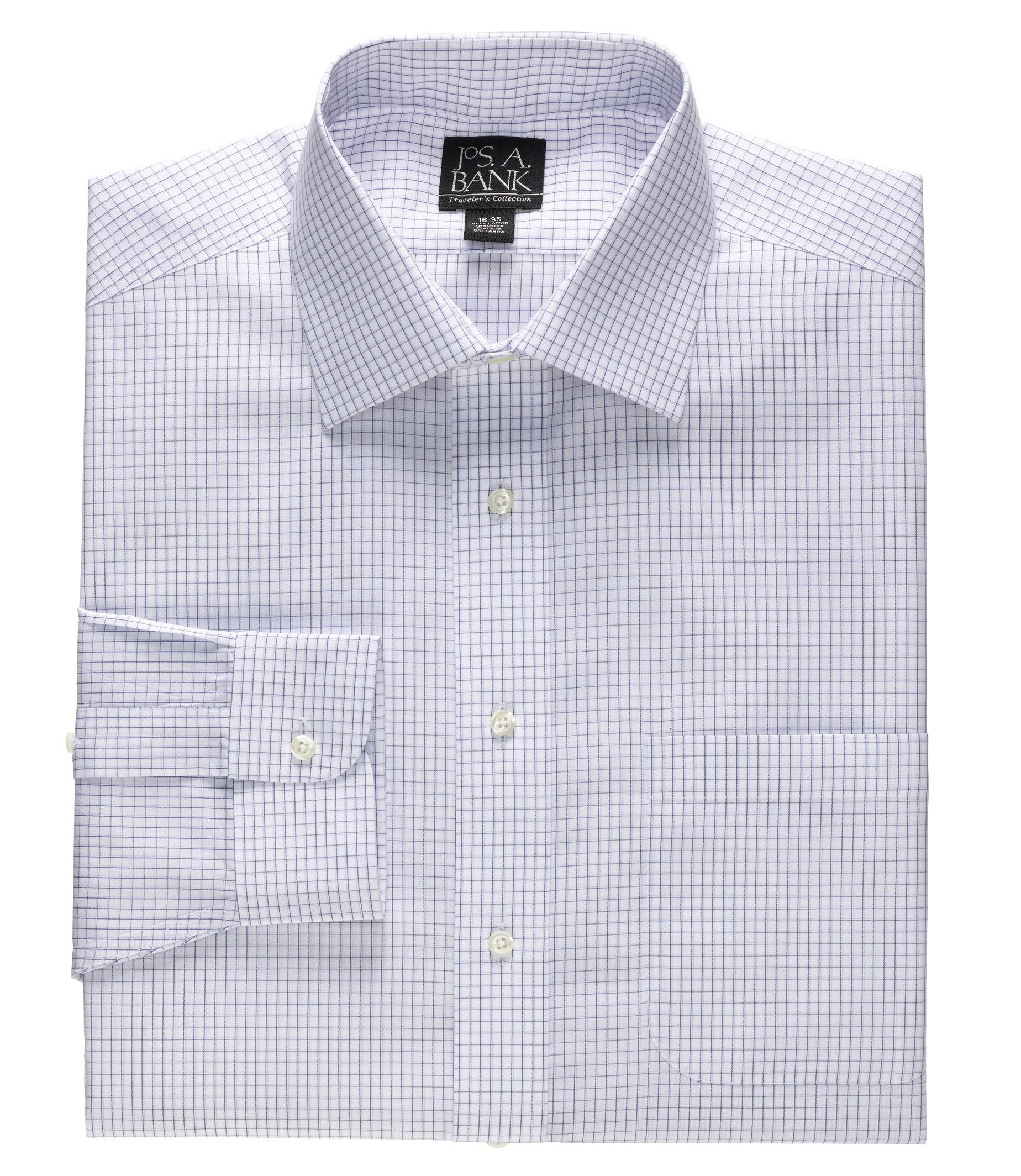 Traveler Point Collar White Ground Check Dress Shirt