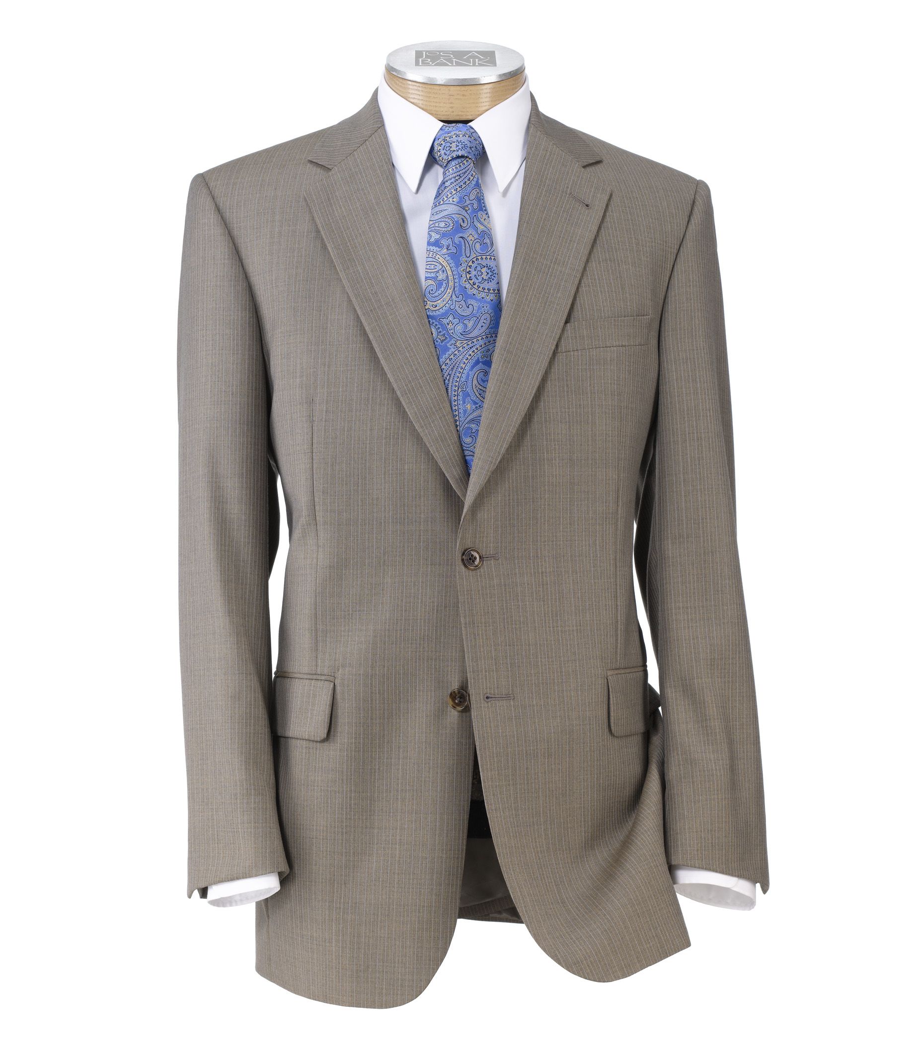 Signature 2-Button Wool Suit- Taupe Narrow Stripe- Sizes 44 X-Long-52