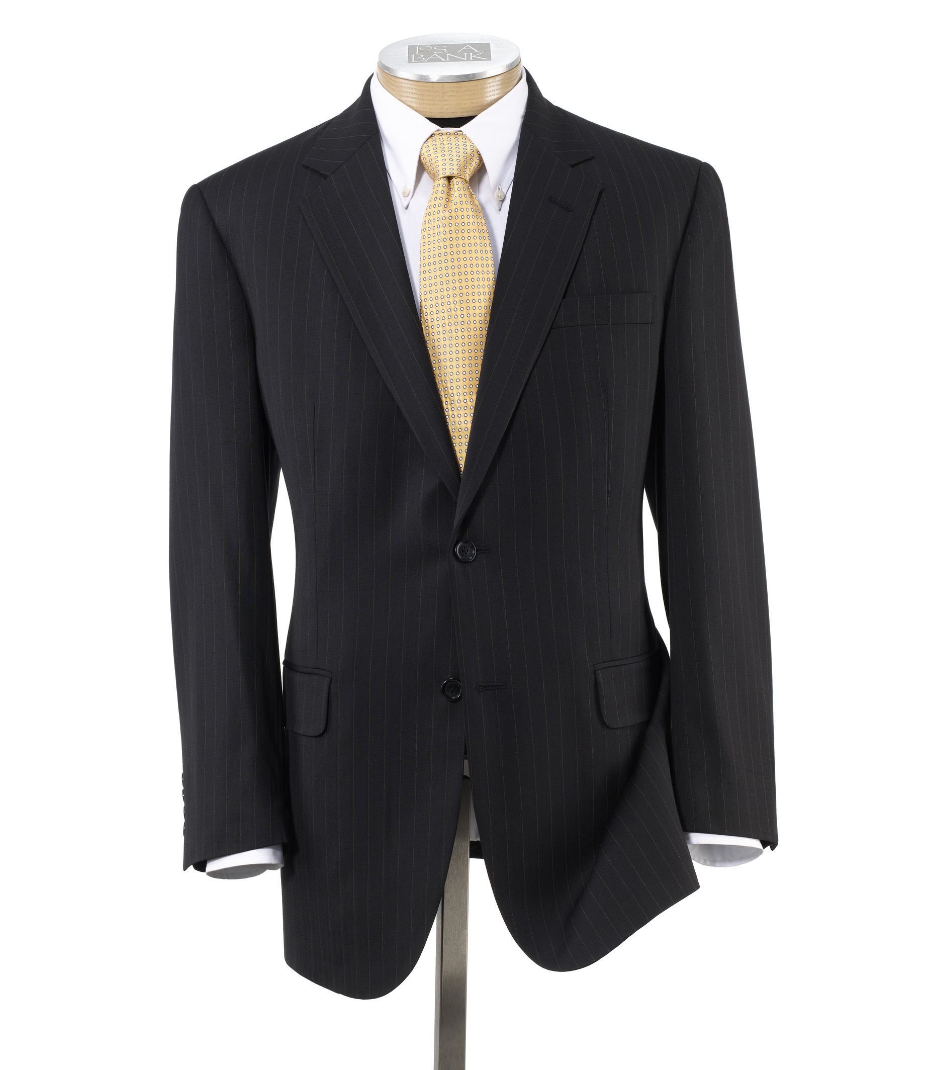 Executive 2-Button Wool Suit- Black with Camel Stripe- Sizes 44-52