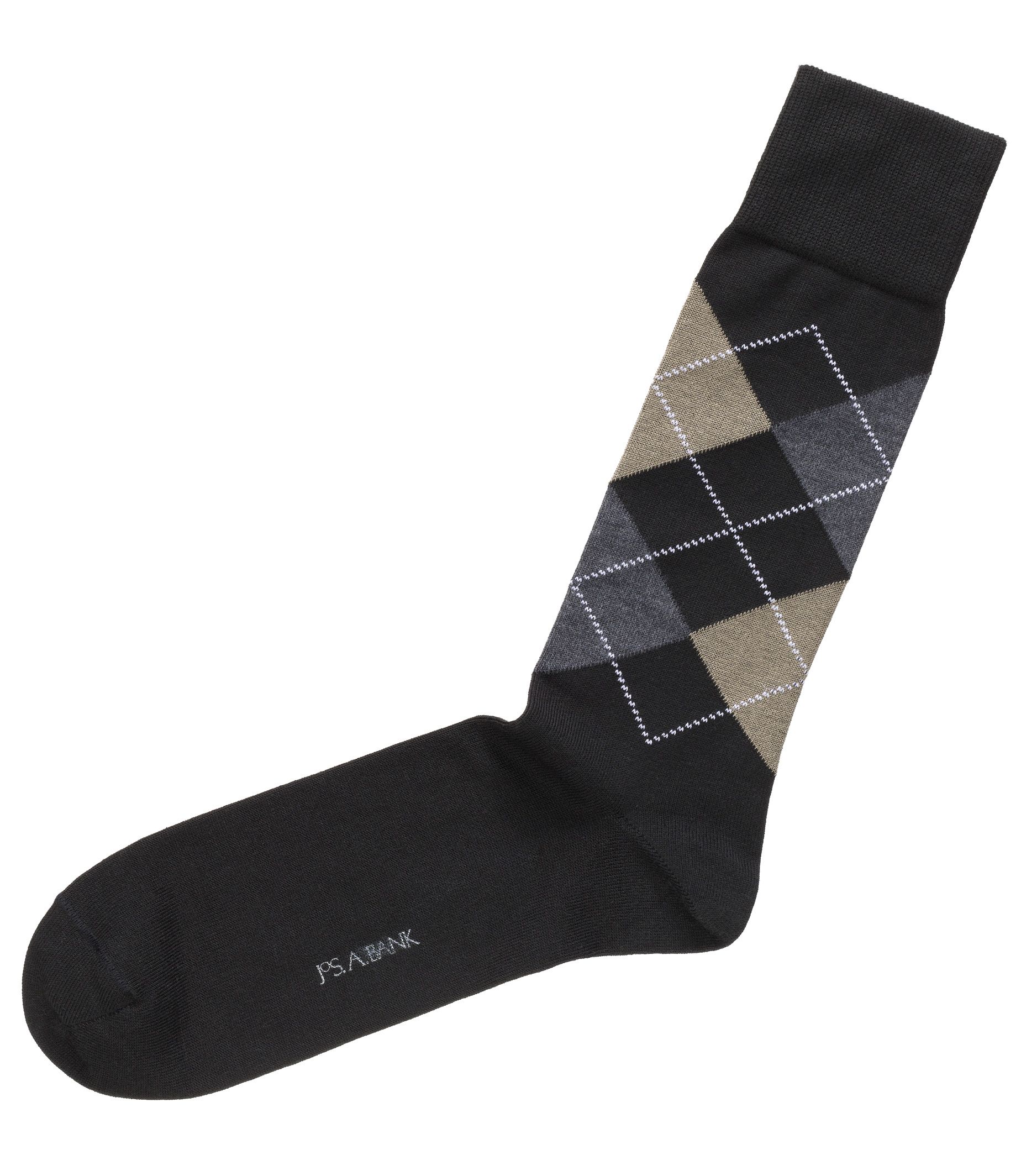 Argyle Mid-Calf Socks-Black/Tan/White