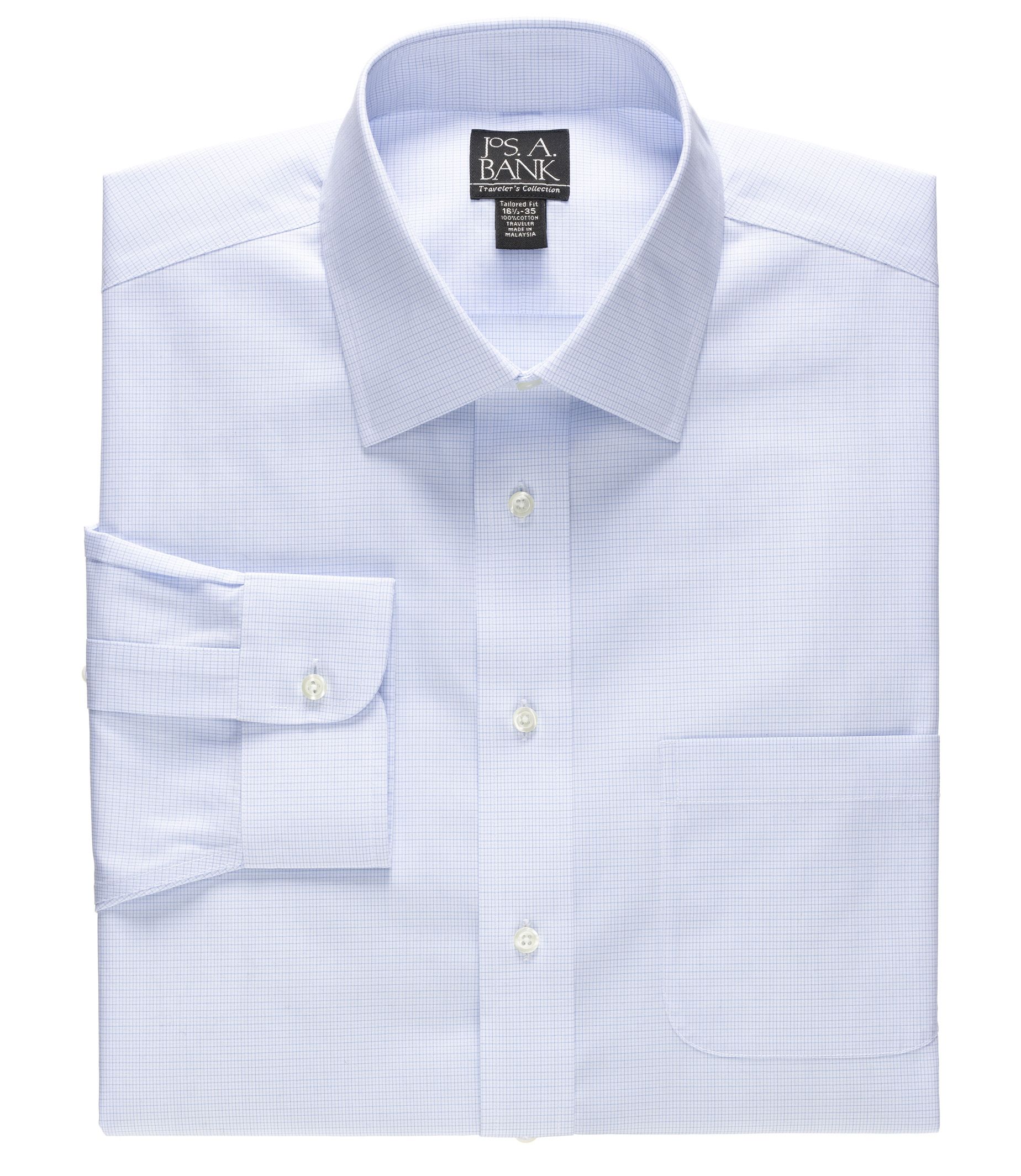 Traveler Tailored Fit Spread Collar Check Dress Shirt