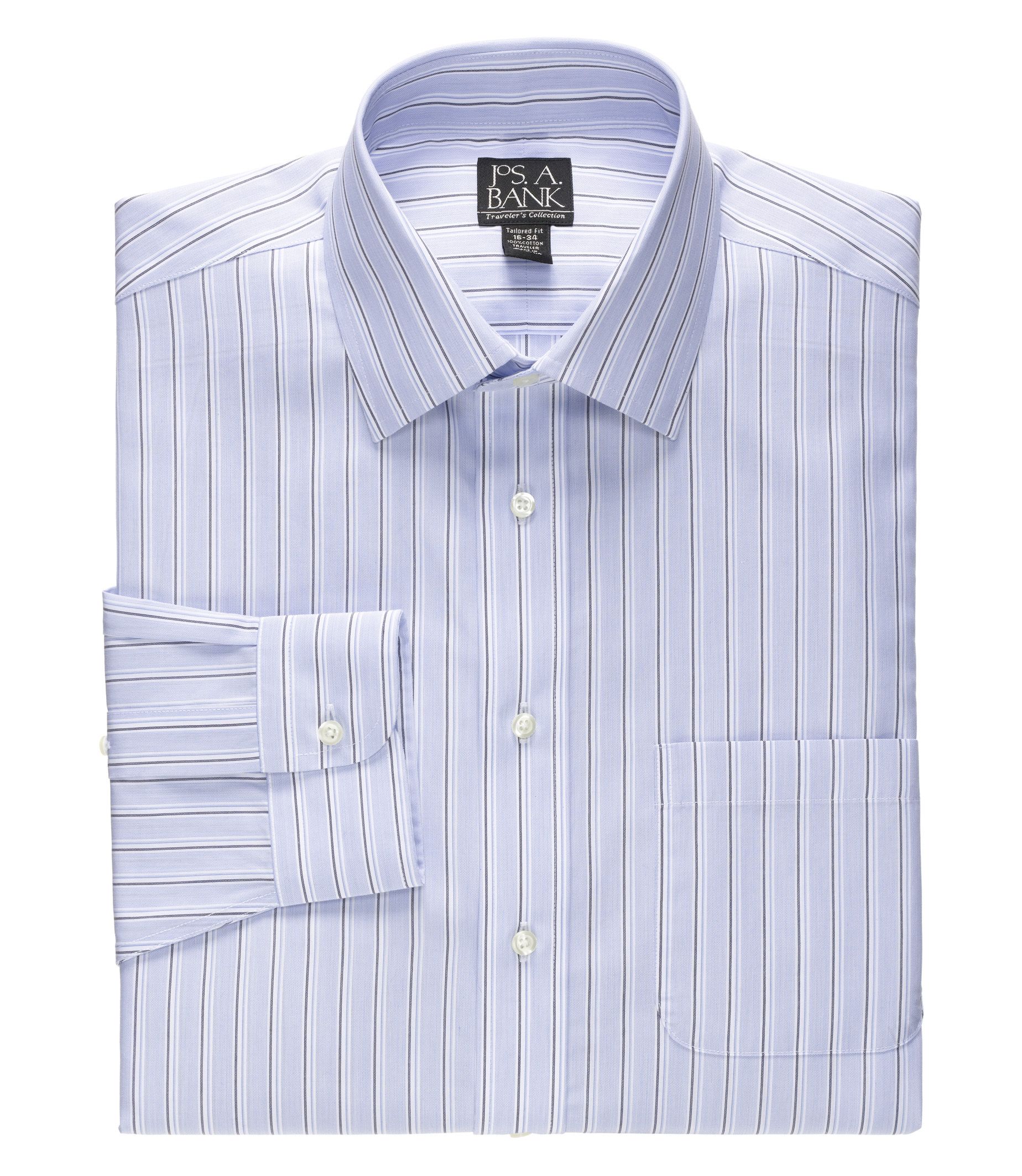 Traveler Tailored Fit End-on-End Stripe Spread Colllar Dress Shirt