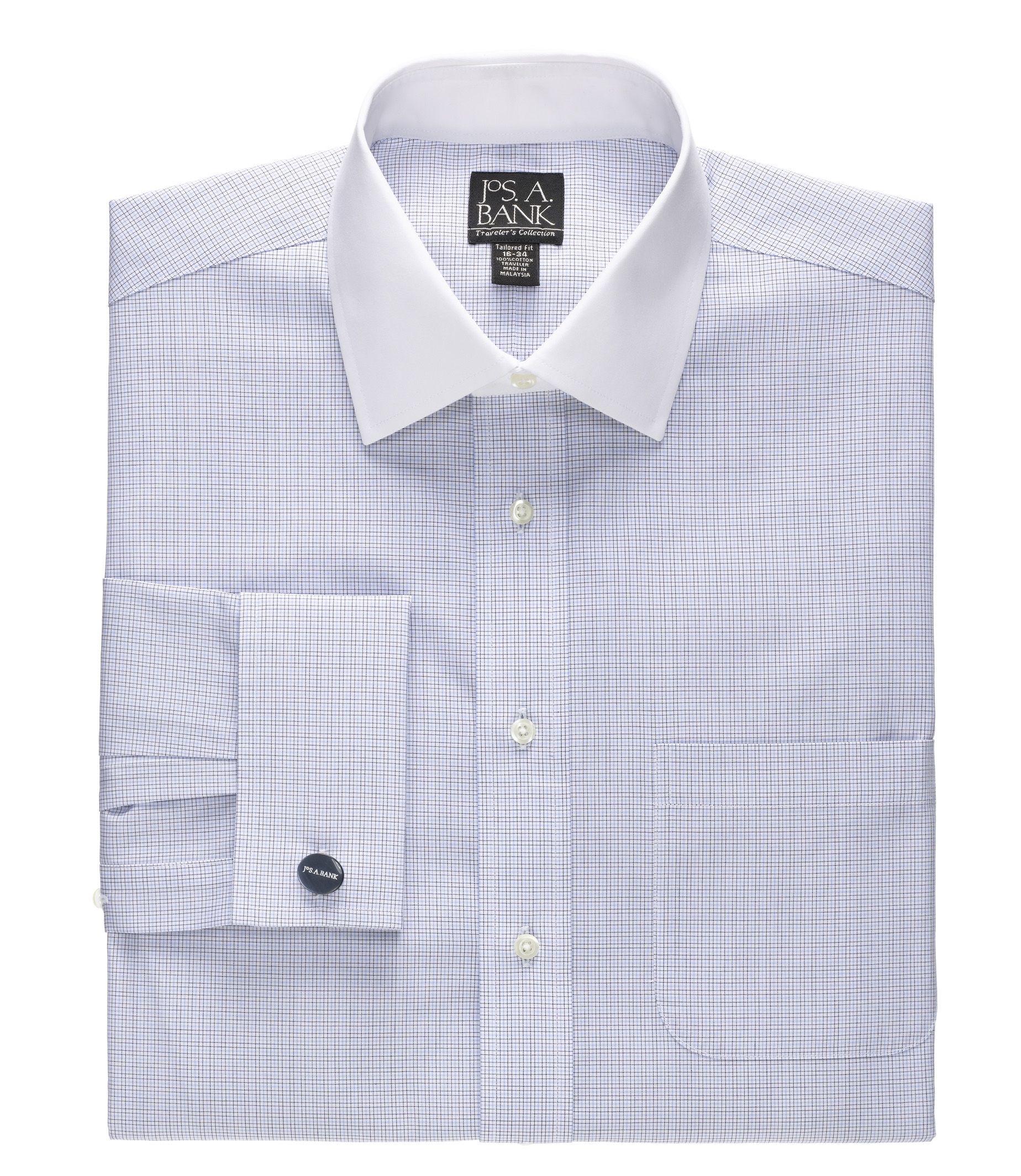 Traveler Tailored Fit White Spread Collar, Self French Cuff Dress Shirt