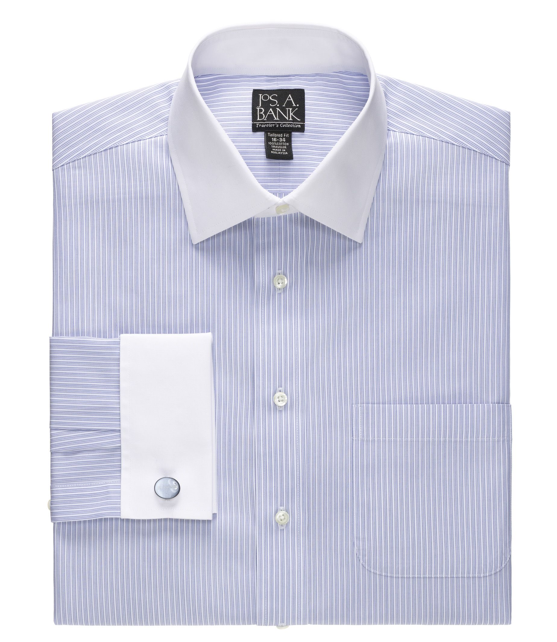 Traveler Tailored Fit White Spread Collar, White French Cuff Dress Shirt