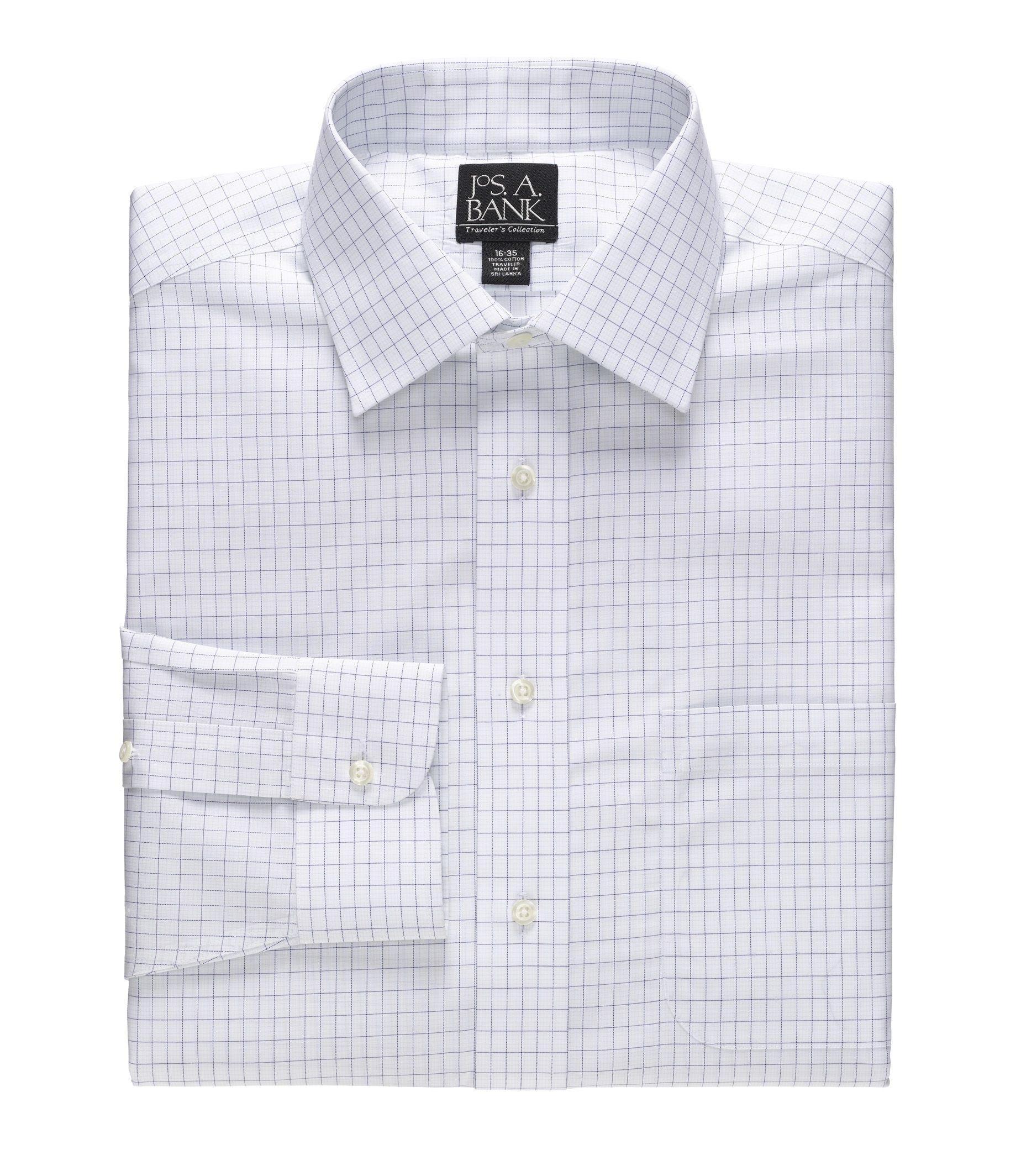 Traveler Spread Collar White Ground Mini Check Dress Shirt