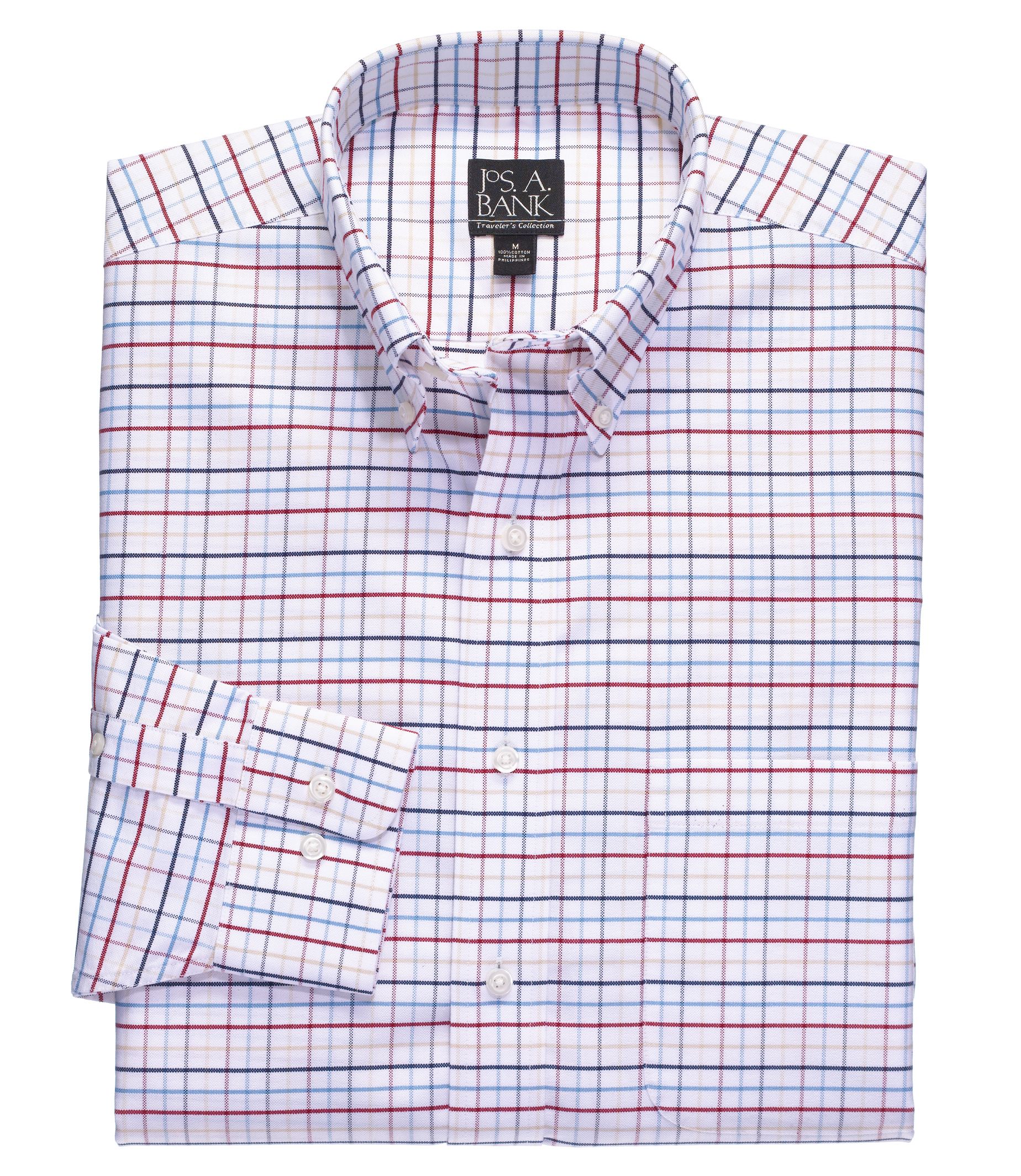 Traveler Buttondown Long Sleeve Patterned Oxford Tailored Fit Sportshirt