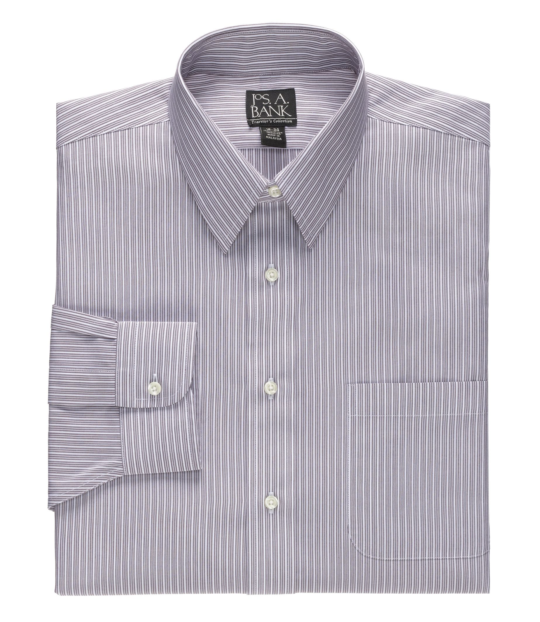 Traveler Tailored Fit Point Collar White Ground Stripe Dress Shirt