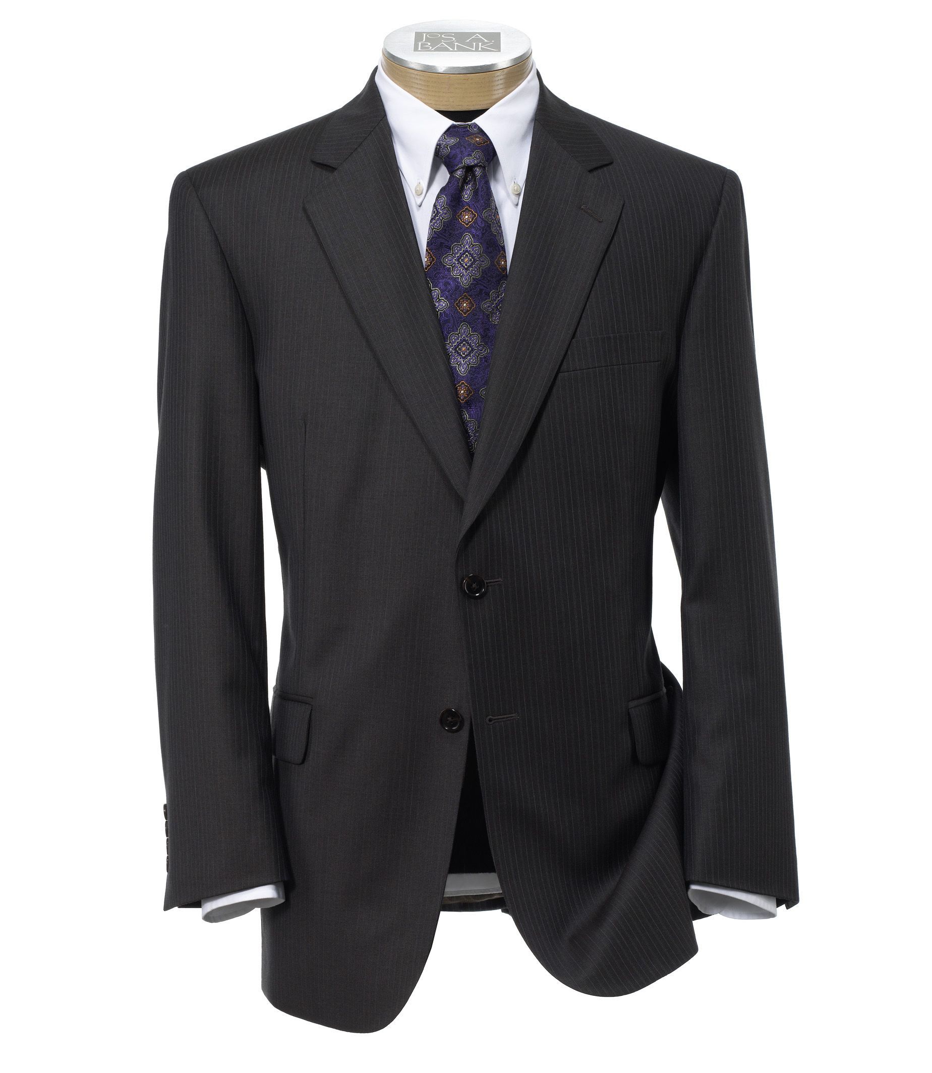 Signature Gold 2-Button Wool Suit- Brown with Blue Deco Stripe