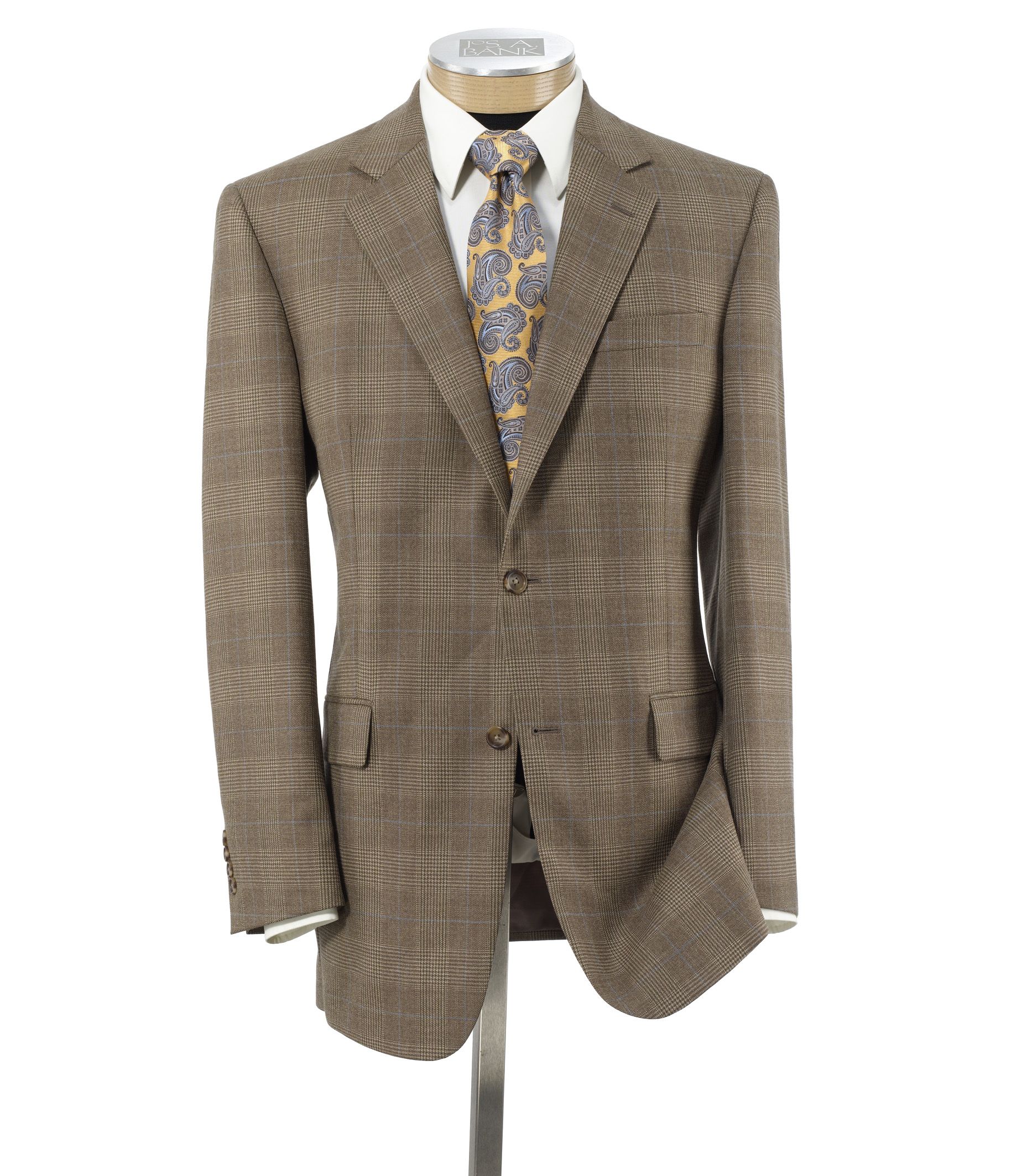 Executive Wool 2-Button Brown Plaid with Blue Deco Sportcoat- Sizes 44-52