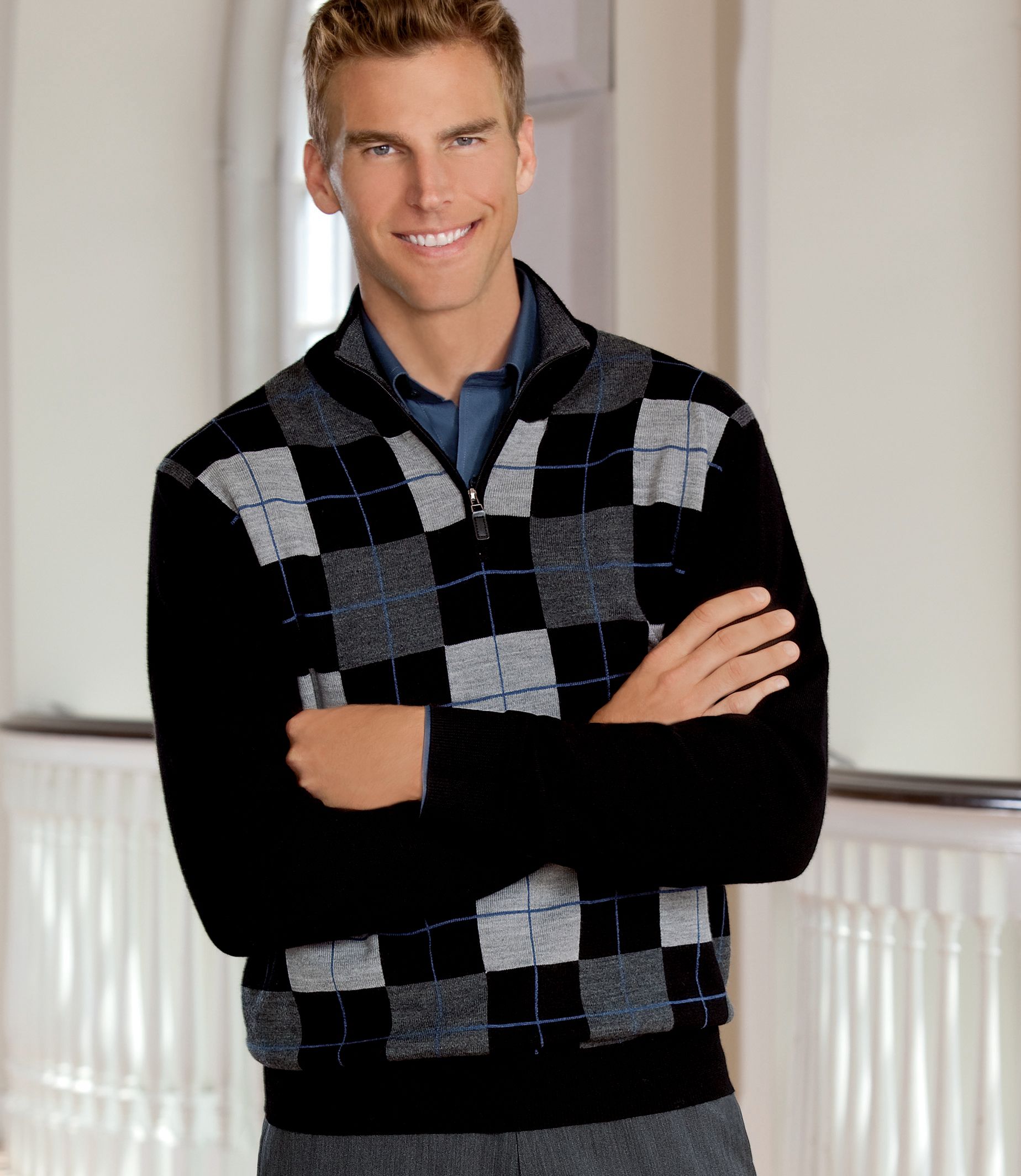 Signature Merino Wool Argyle Half-Zip Sweater