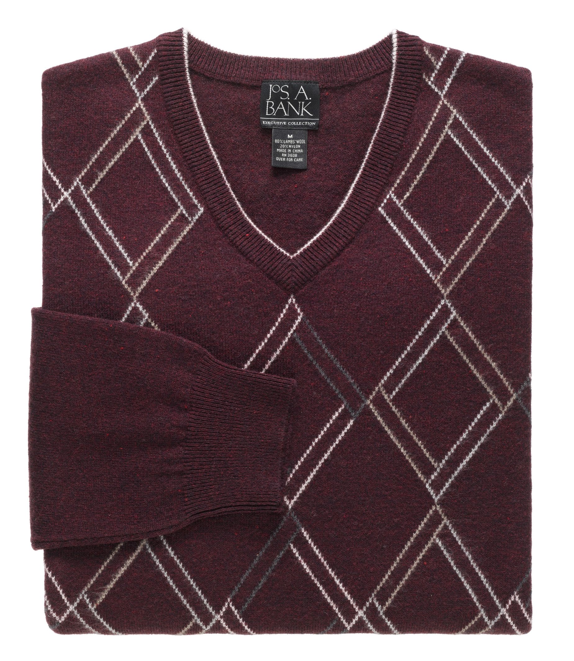 Lambswool V-Neck Geometric Argyle Sweater