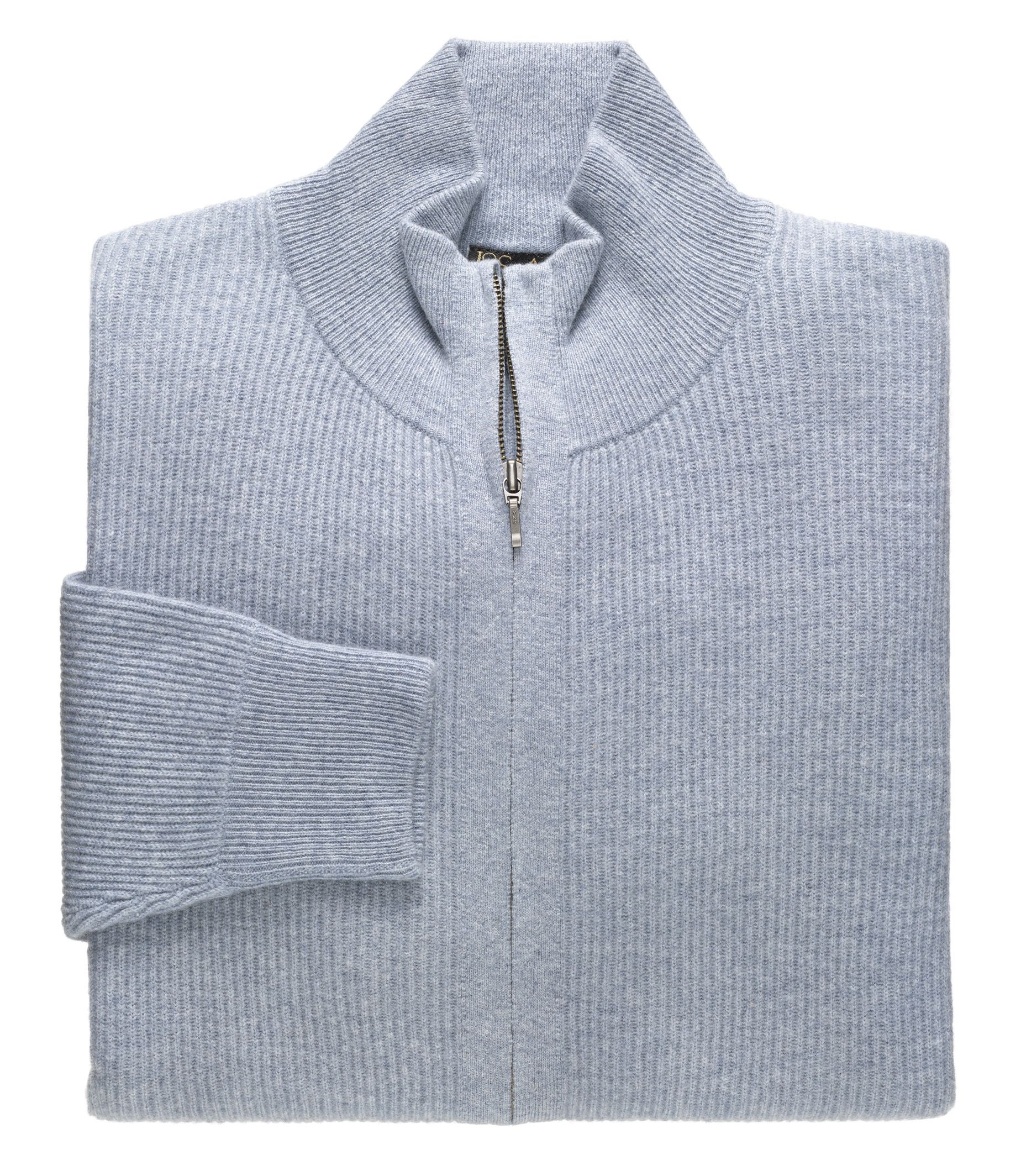 Signature Gold Cashmere Ribbed Full Zip Sweater