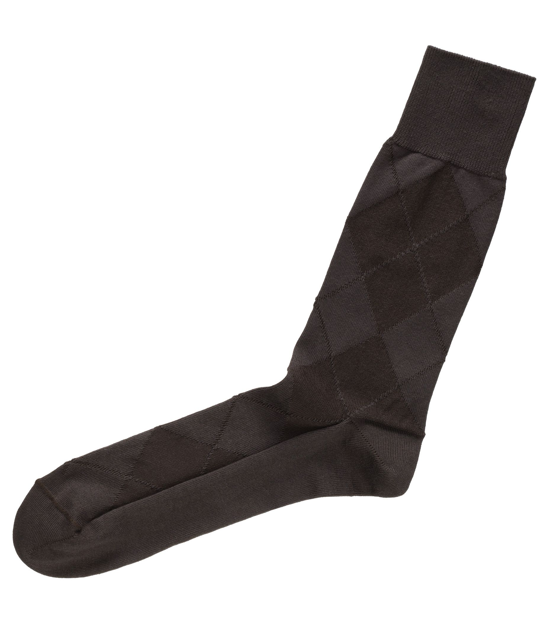 Tonal Argyle Mid-Calf Socks-Brown