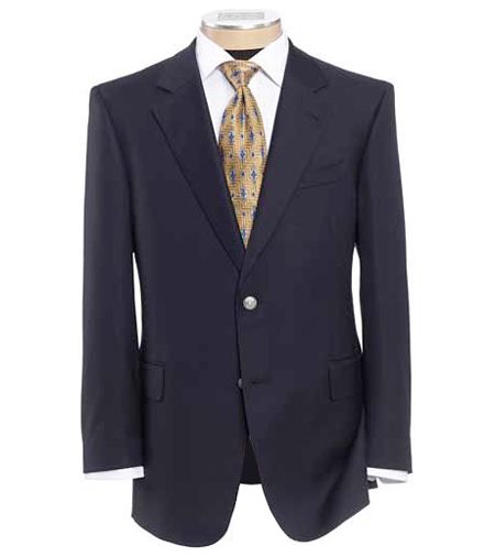 Signature Gold 2-Button Wool Navy Blazer Portly