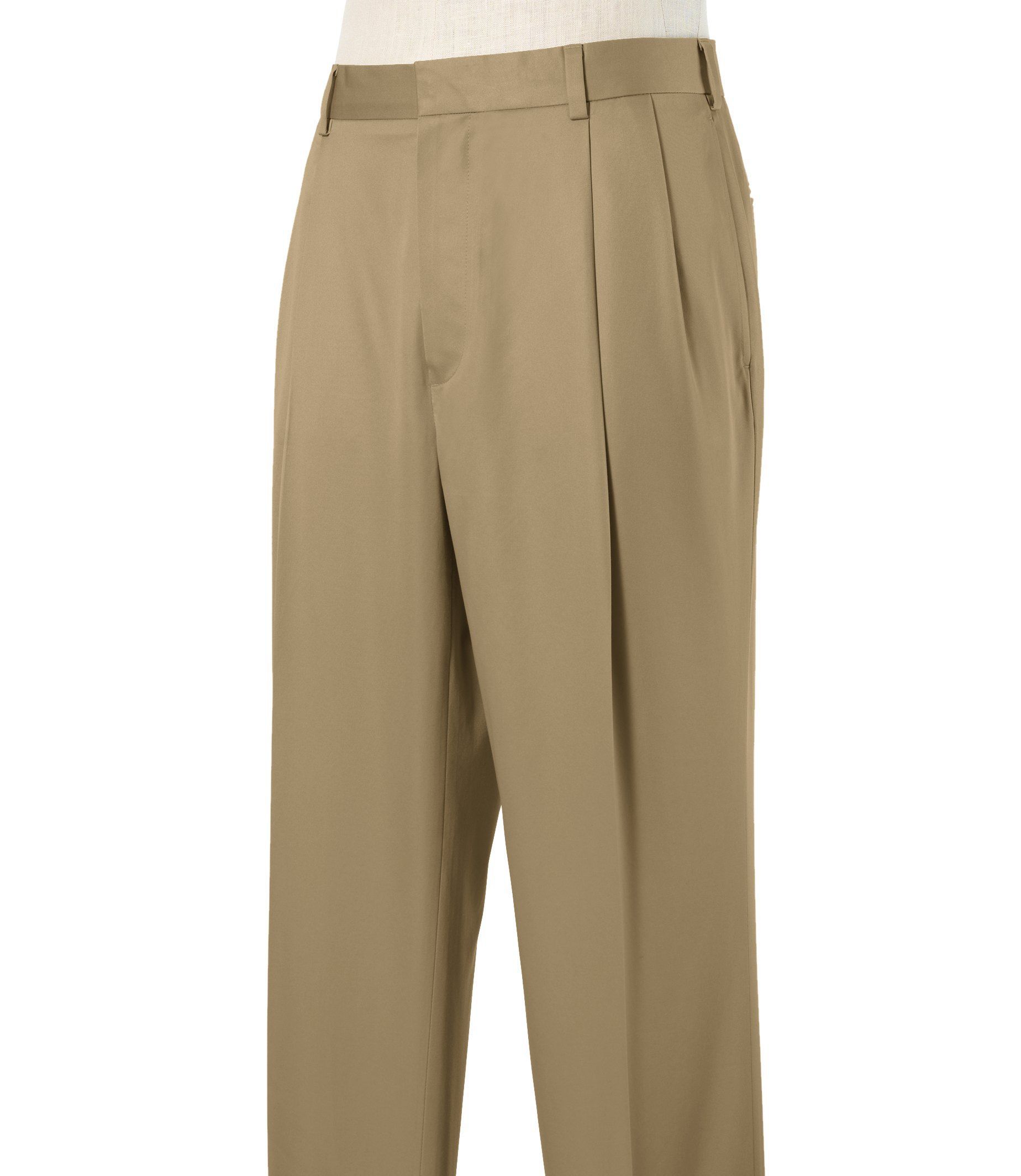 Stays Cool Wrinkle-Free Pleated Cotton Pants- Sizes 44-48