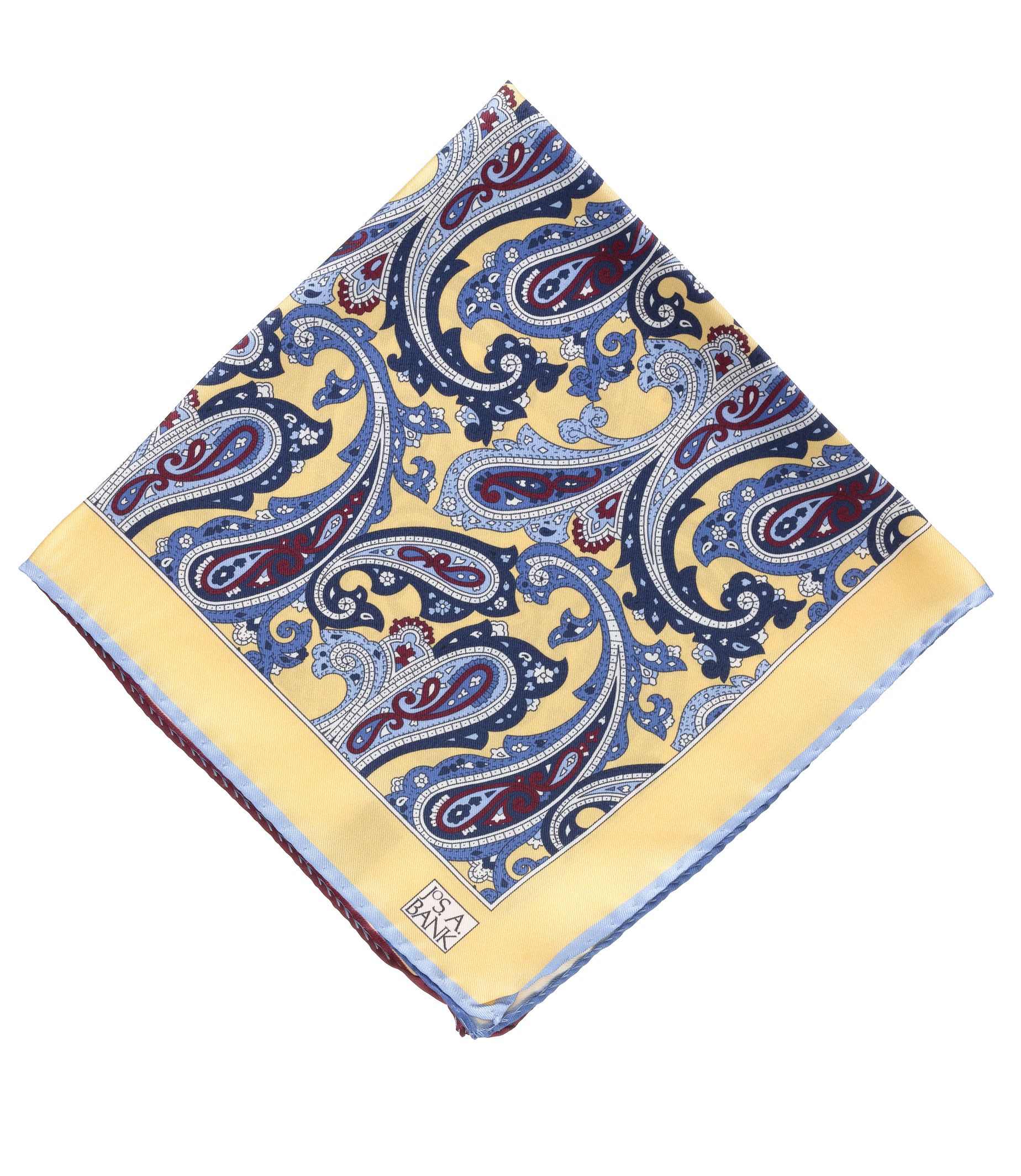 Large Paisley Pocket Square- Yellow