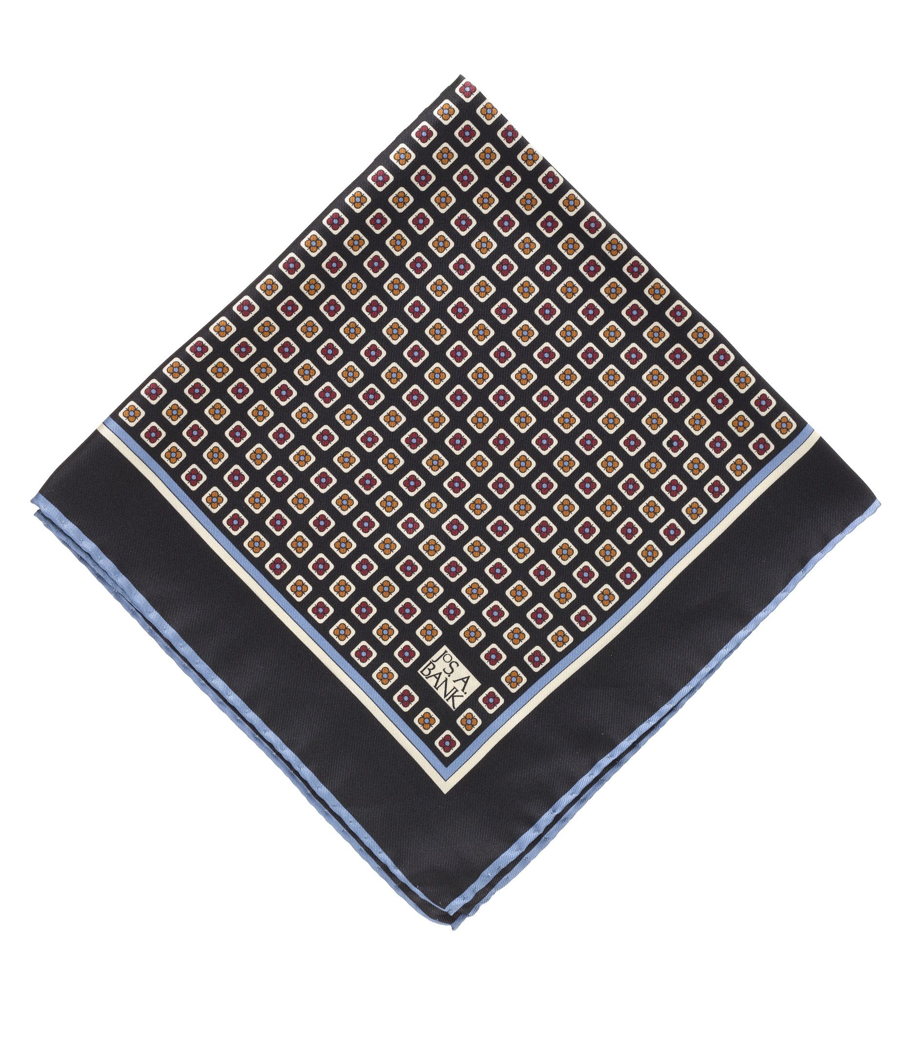 Floral Block Pocket Square- Black