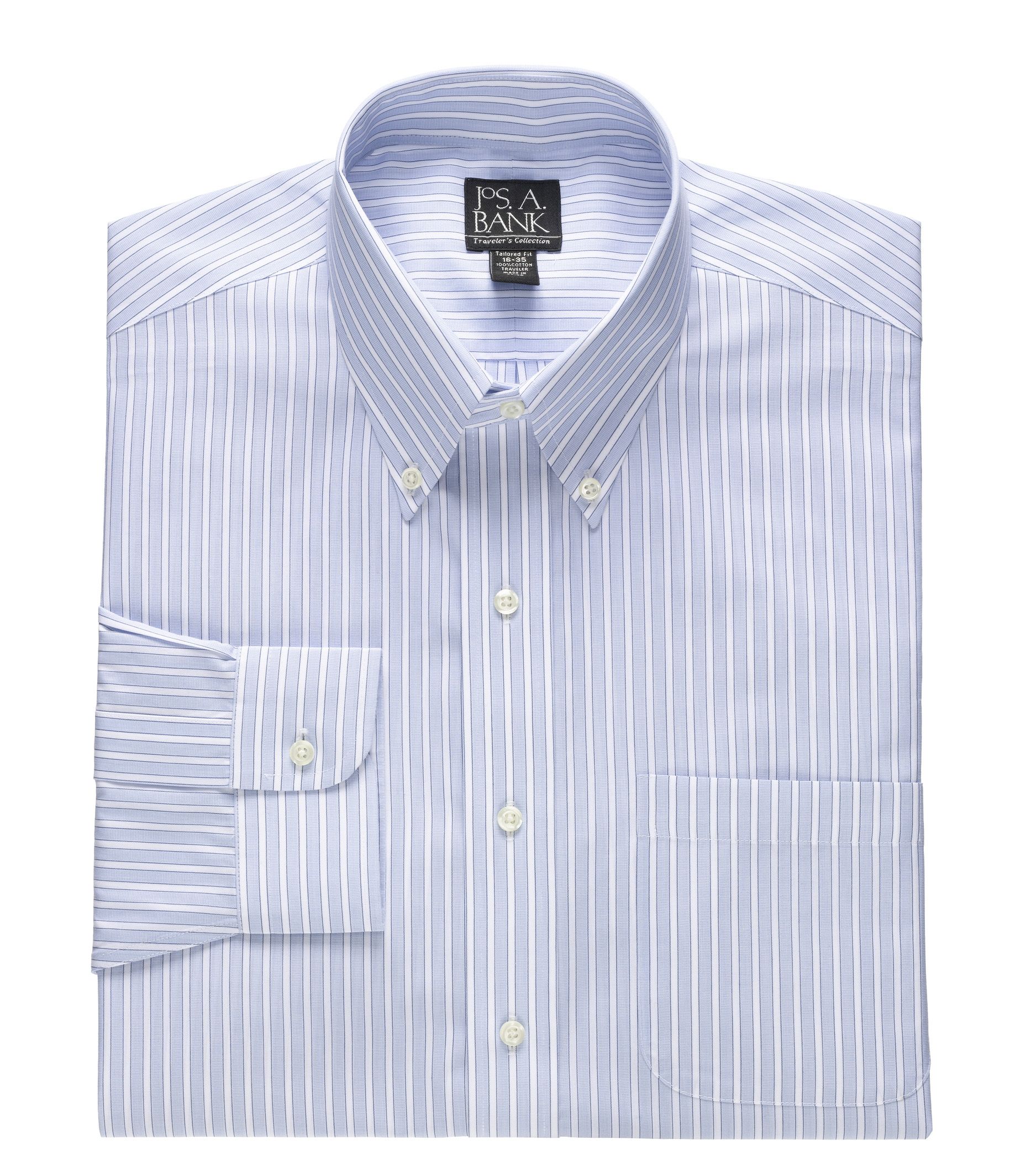 Traveler Tailored Fit Buttondown Collar Stripe Dress Shirt