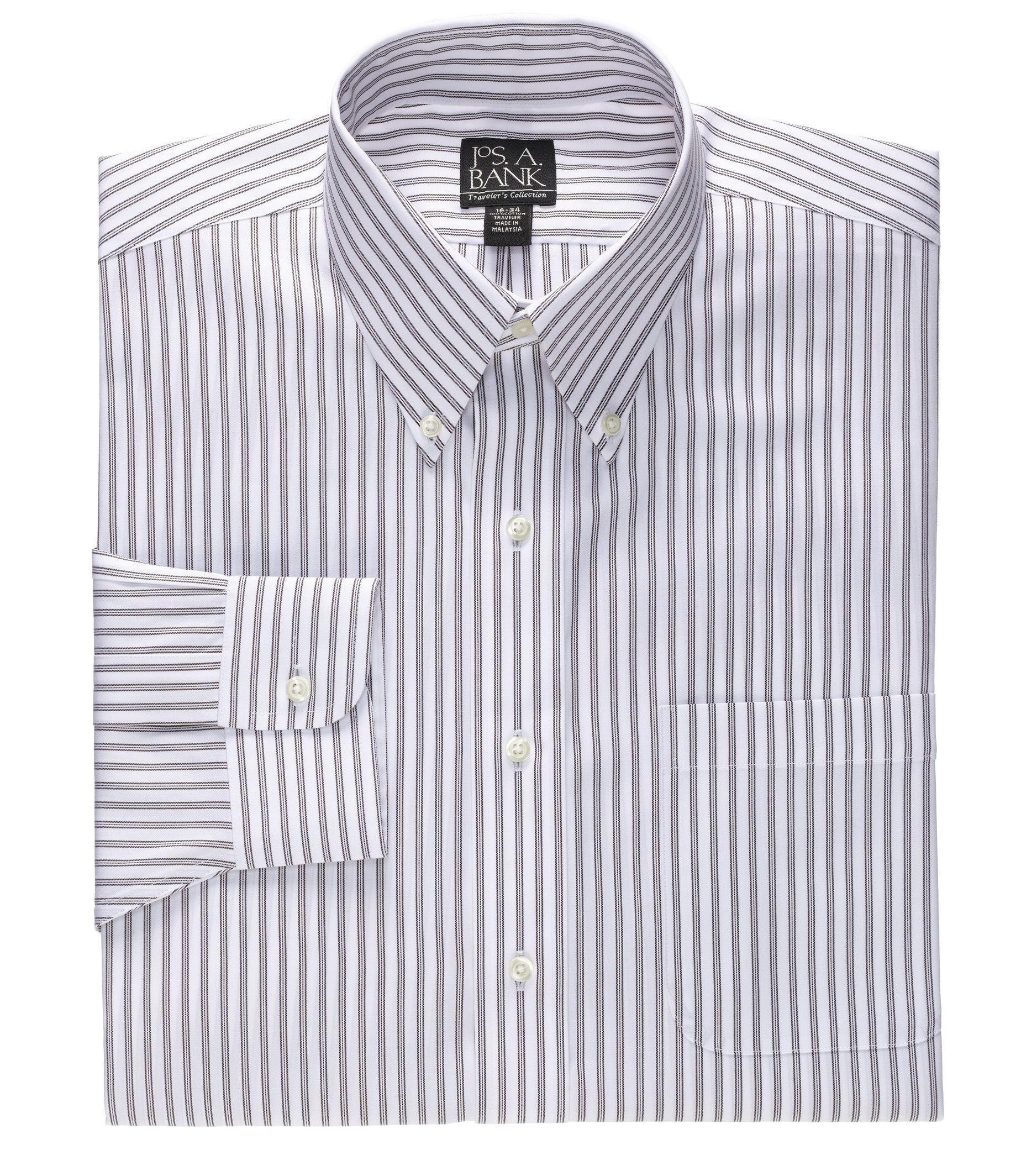 Traveler Tailored Fit Triple Stripe Buttondown Collar Dress Shirt