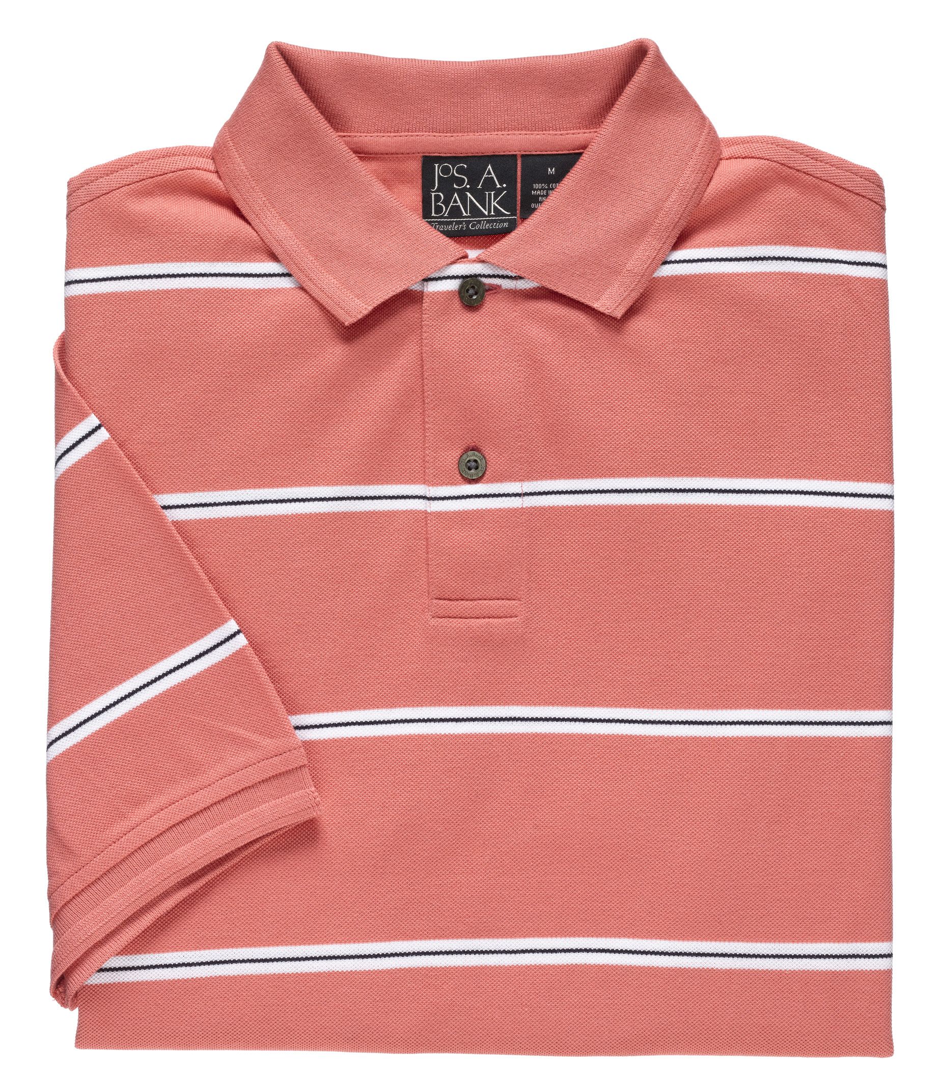 Traveler Striped Short Sleeve Pique Polo Salmon/navy Mini Stripe