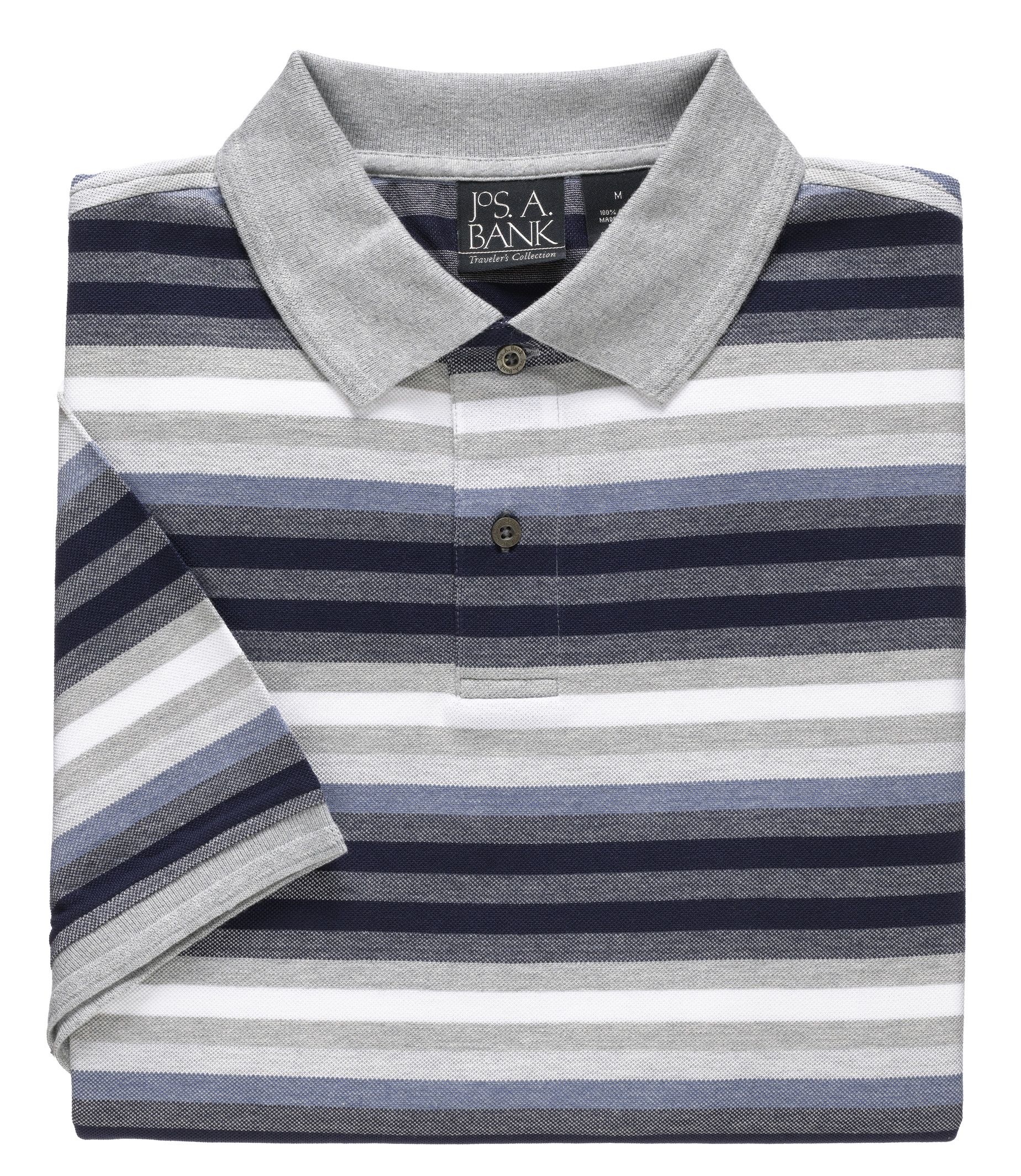 Traveler Striped Short Sleeve Pique Polo- Navy/Blue/White