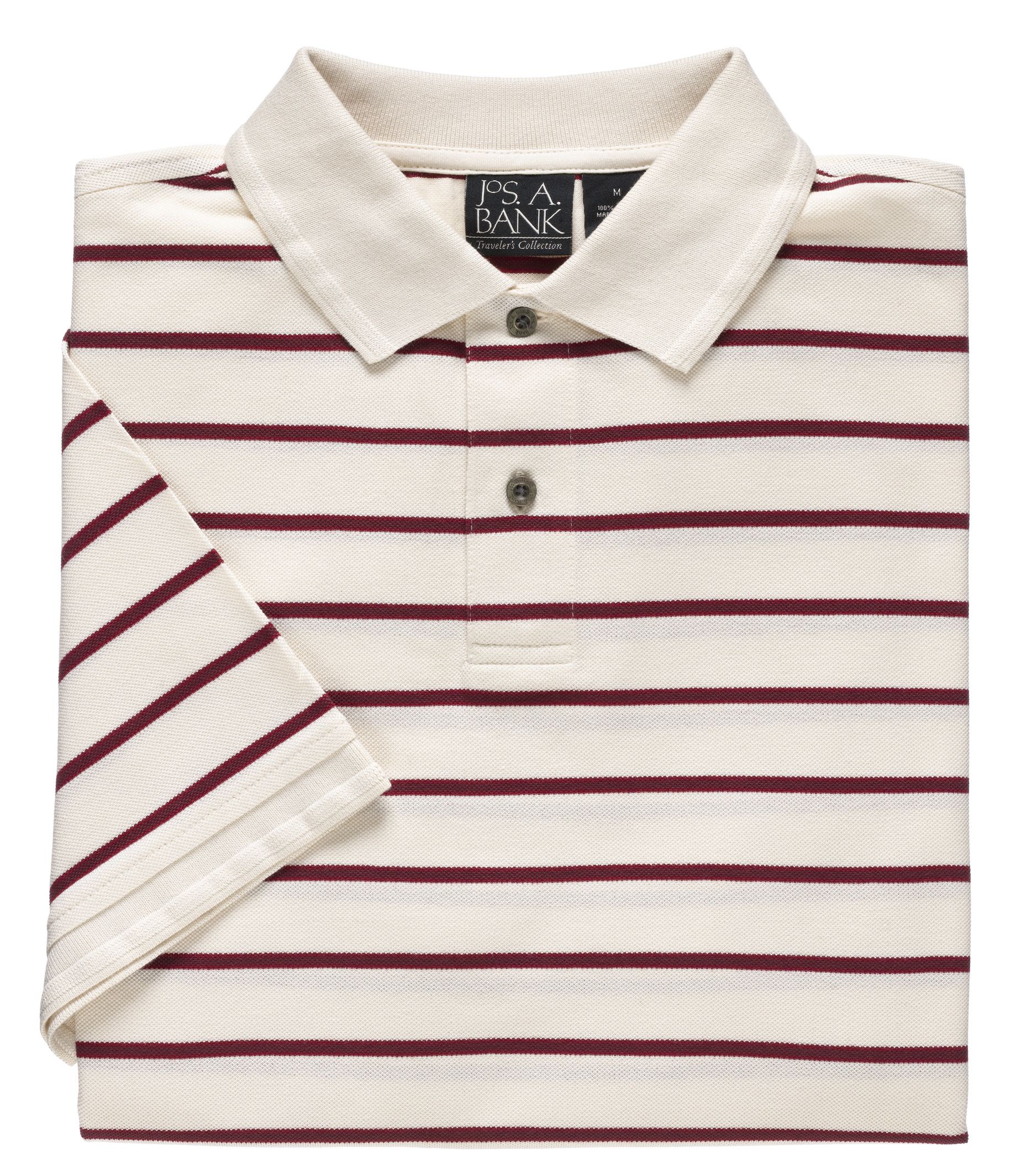 Traveler Striped Short Sleeve Polo- Off White/Red
