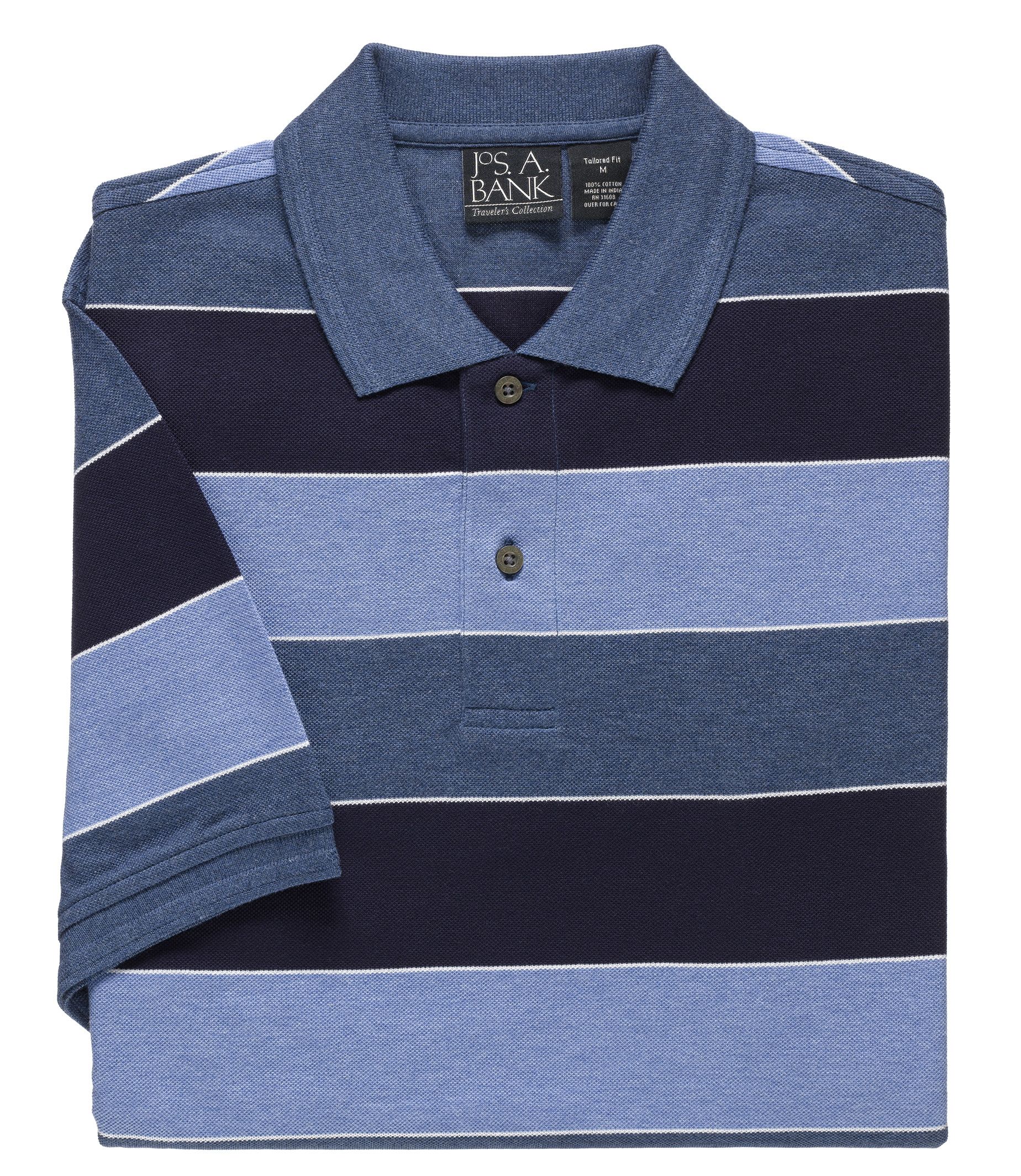 Traveler Stripe Tailored Fit Short Sleeve Pique Polo