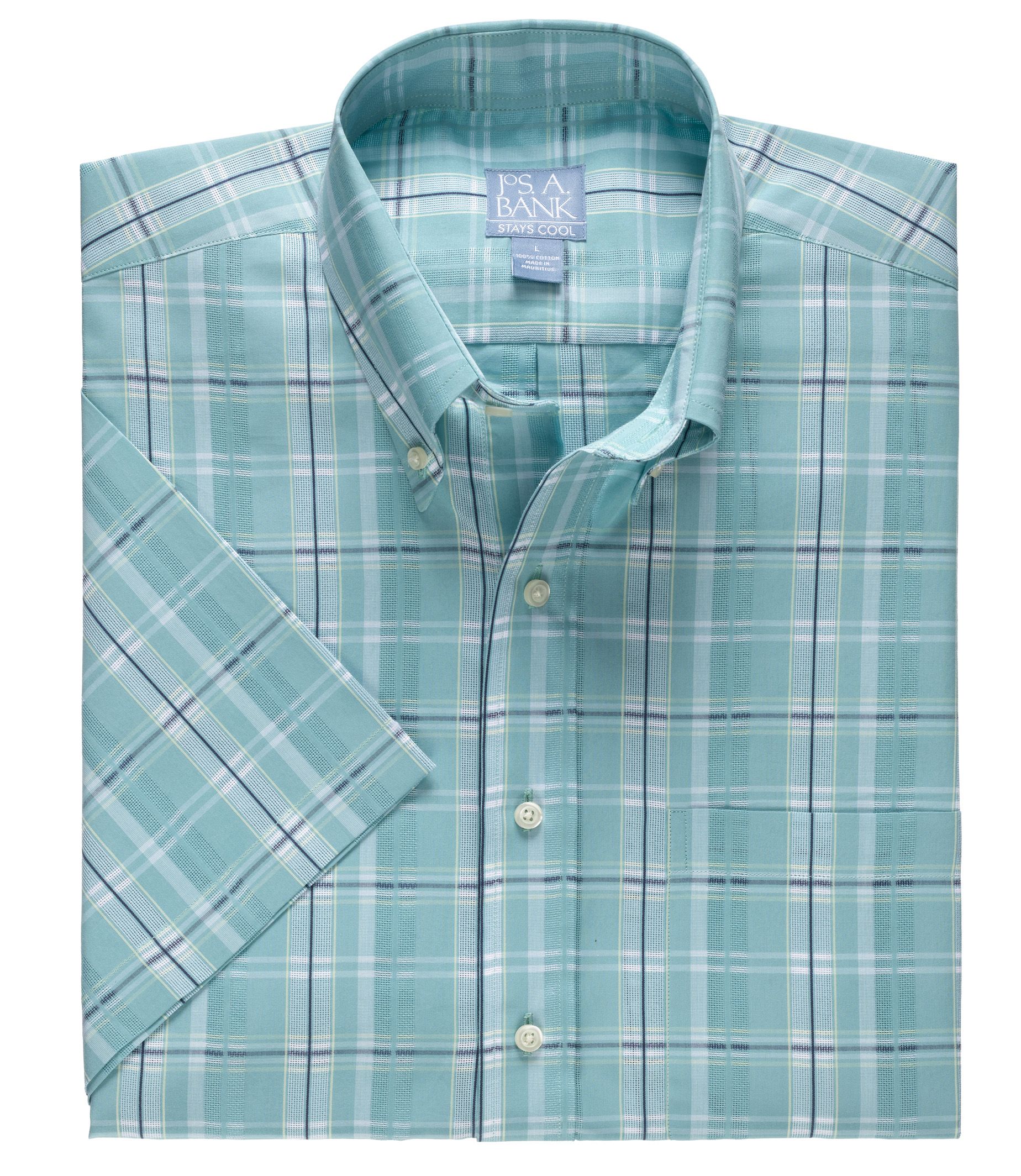 Stays Cool Buttondown Short Sleeve Textured Pattern Sportshirt