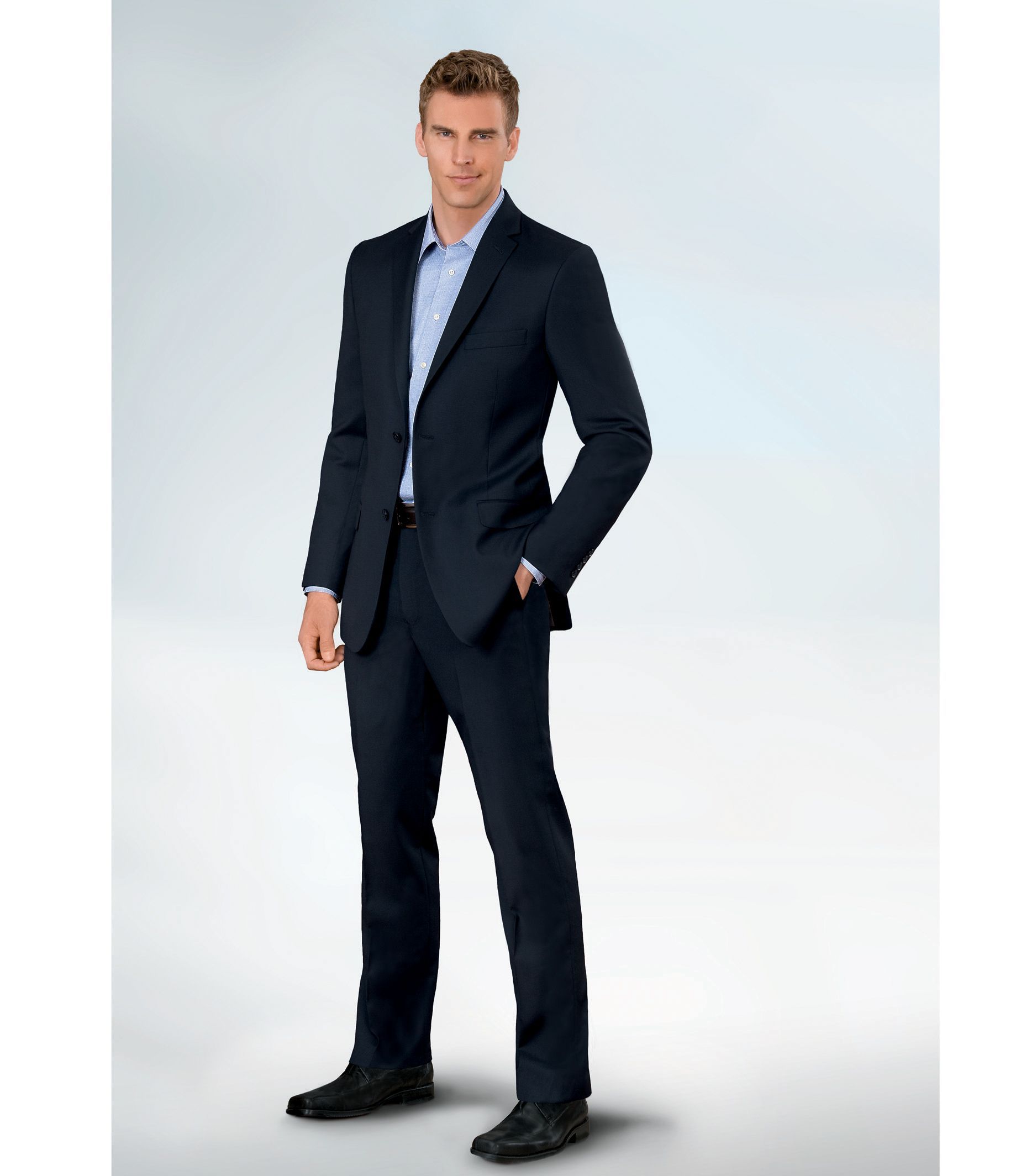 NEW! Joseph Slim Fit 2 Button Plain Front Wool Suit- Black Fashion Stripe