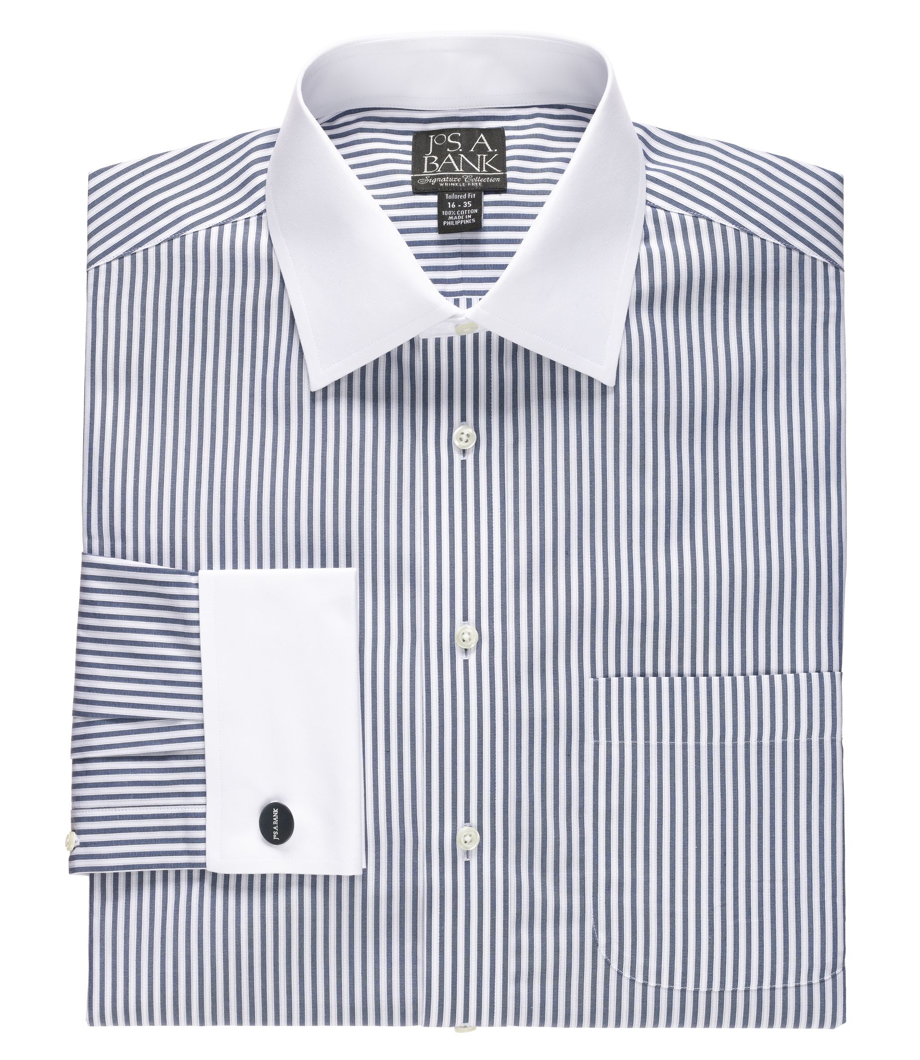 Signature White Spread Collar, White French Cuff Tailored Fit Dress Shirt