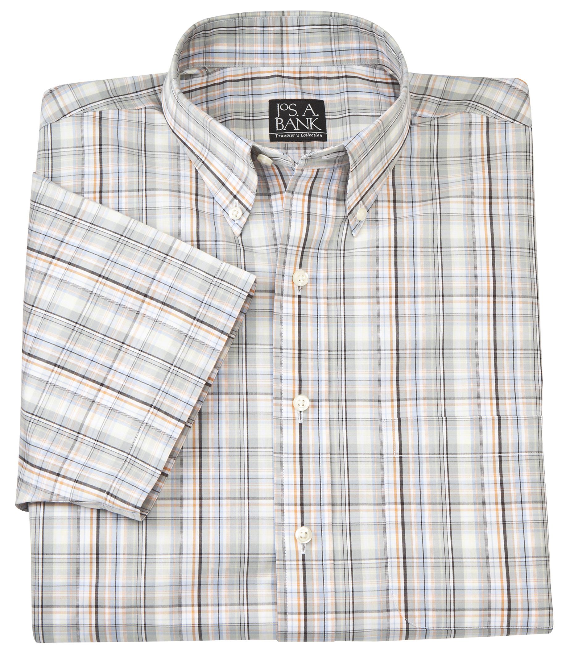 Traveler Short Sleeve Button Down Collar Tailored Fit Sportshirt
