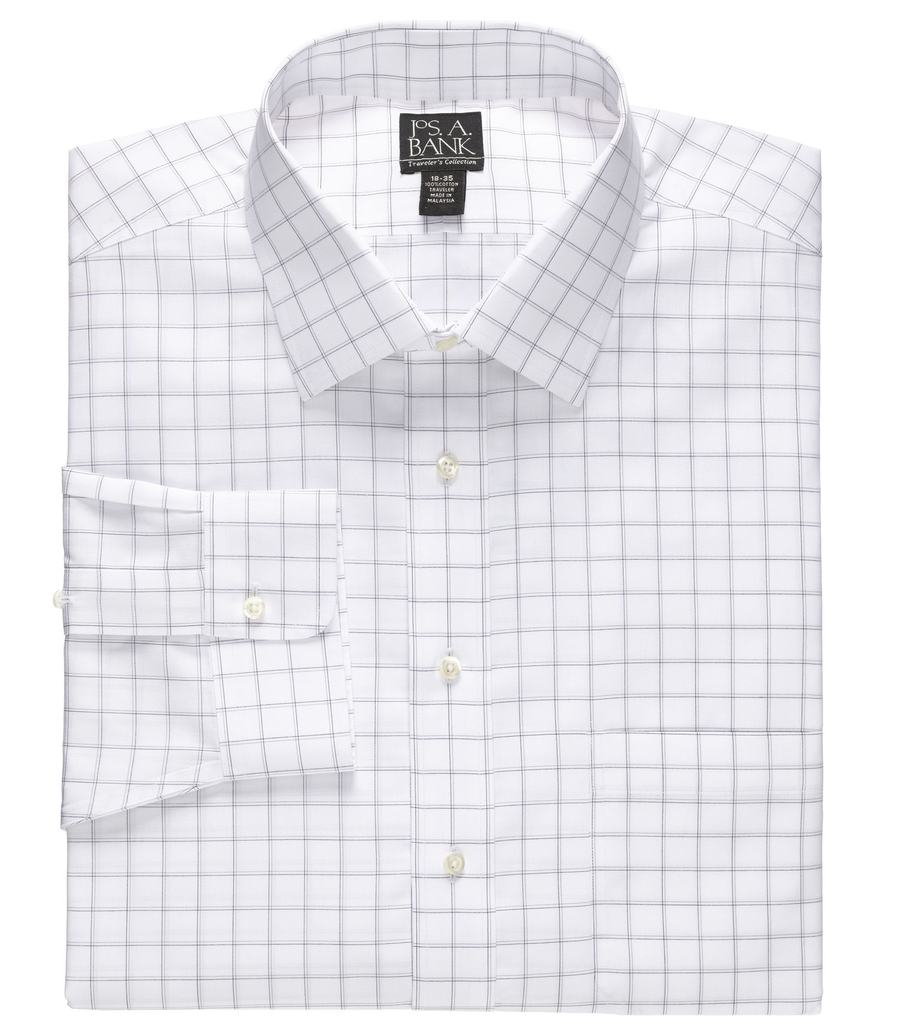 Traveler Spread Collar Poplin Windowpane Dress Shirt  Big and Tall