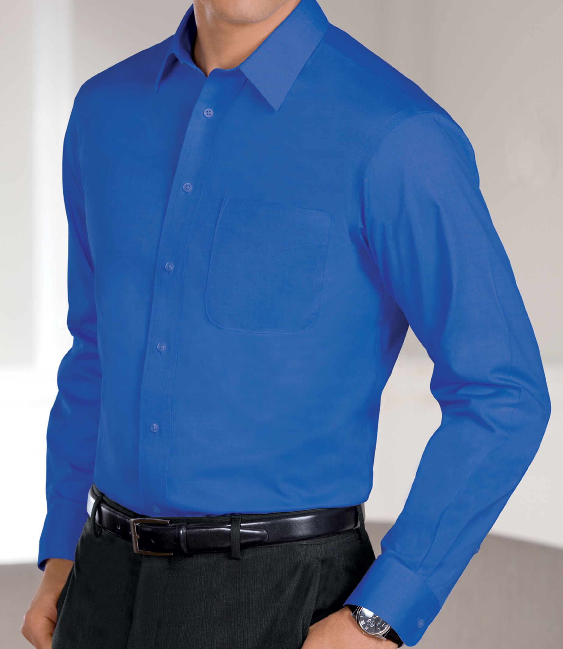 New! Traveler Slim Fit Wrinkle-Free Pinpoint Solid Long-Sleeve Point Collar Dress Shirt
