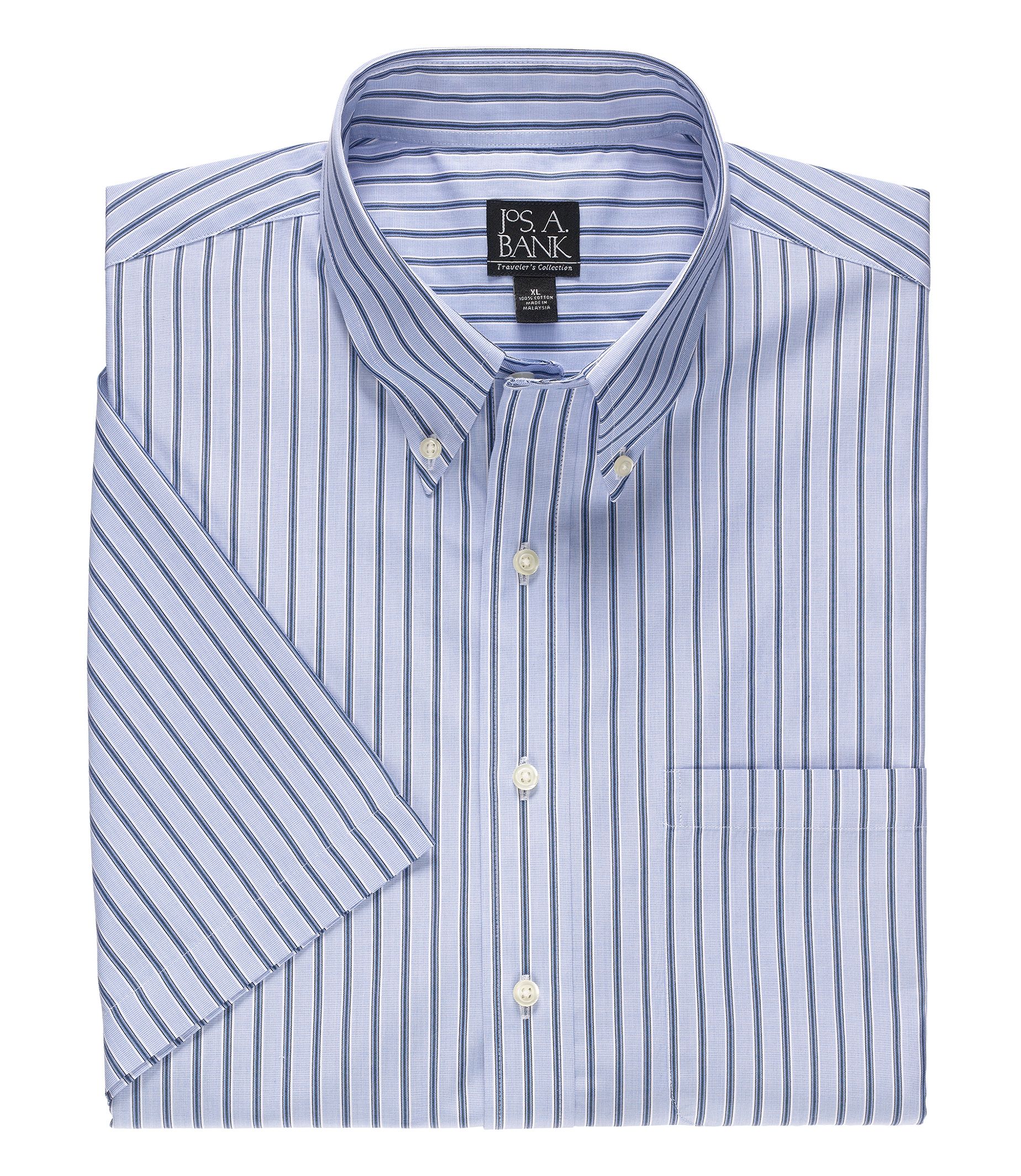 Traveler S/S Buttondown Patterned Poplin Sportshirt Big and Tall